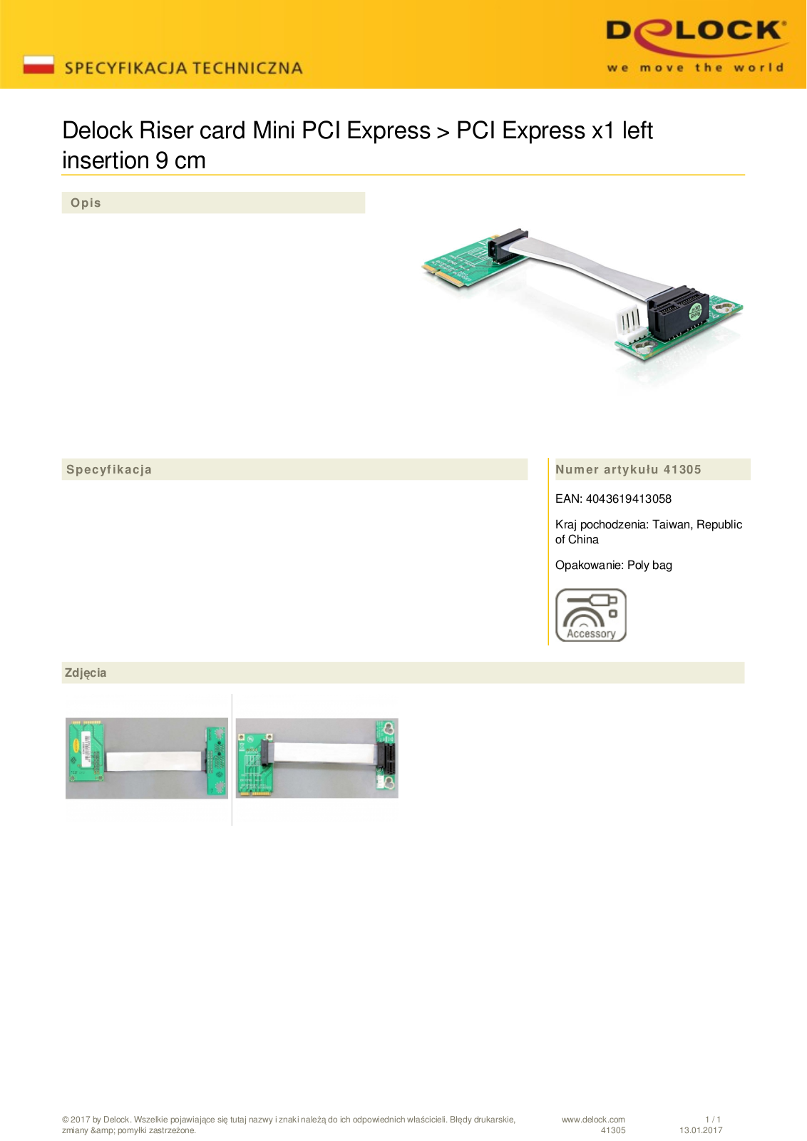 DeLOCK mini PCIe on PCIe x1 riser card, 90mm, left directional User Manual