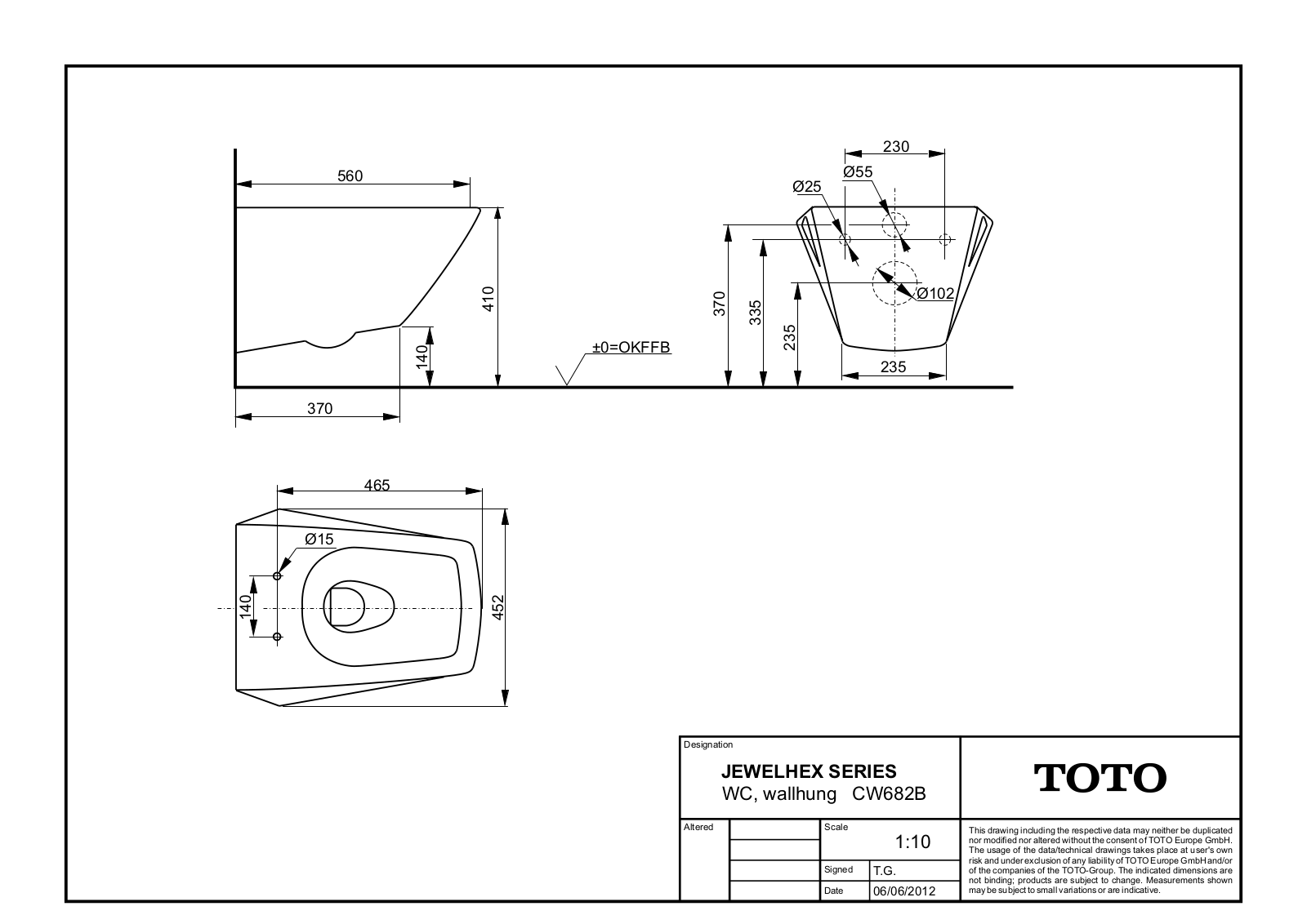 TOTO CW682B Dimensions