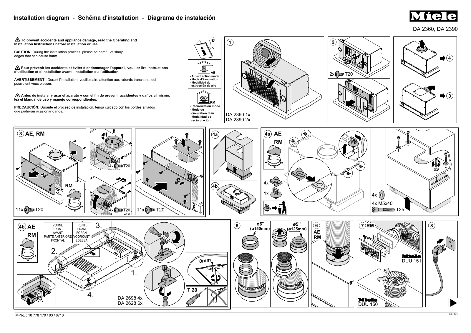 Miele DA2360, DA2390 Assembly Guide