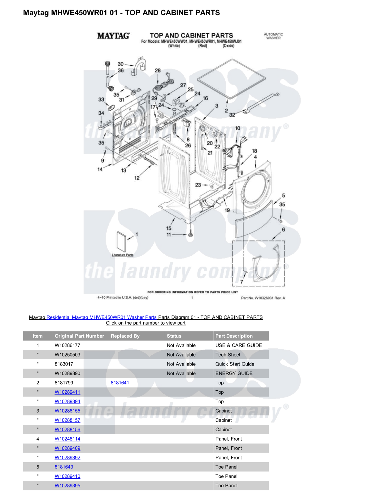 Maytag MHWE450WR01 Parts Diagram