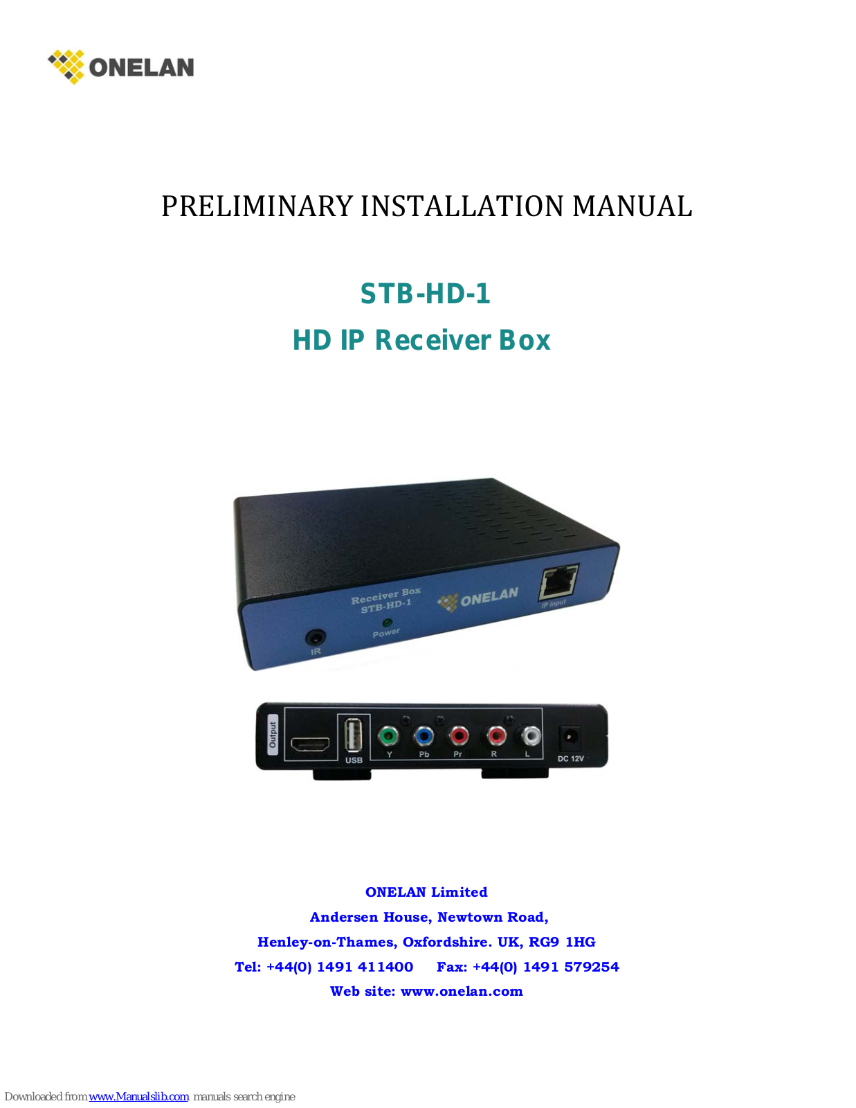 ONELAN STB-HD-1 Installation Manual