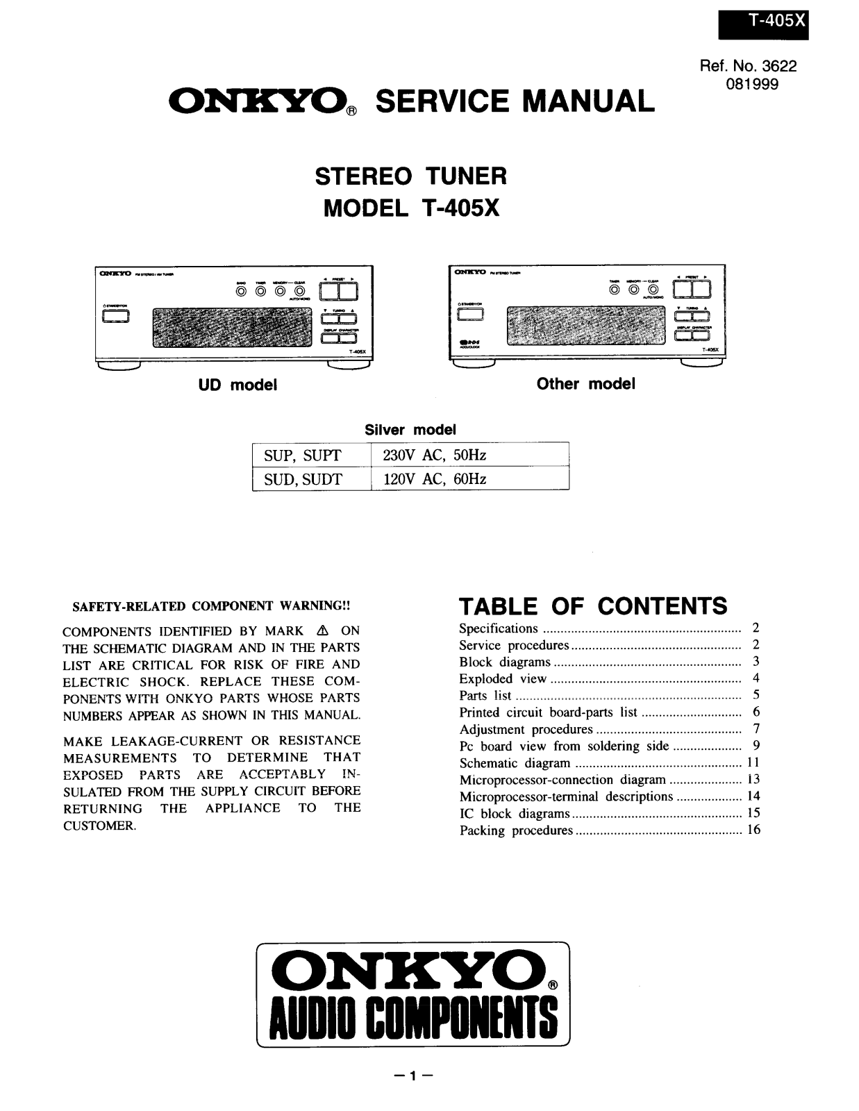 Onkyo T-405, T-405-X Service manual