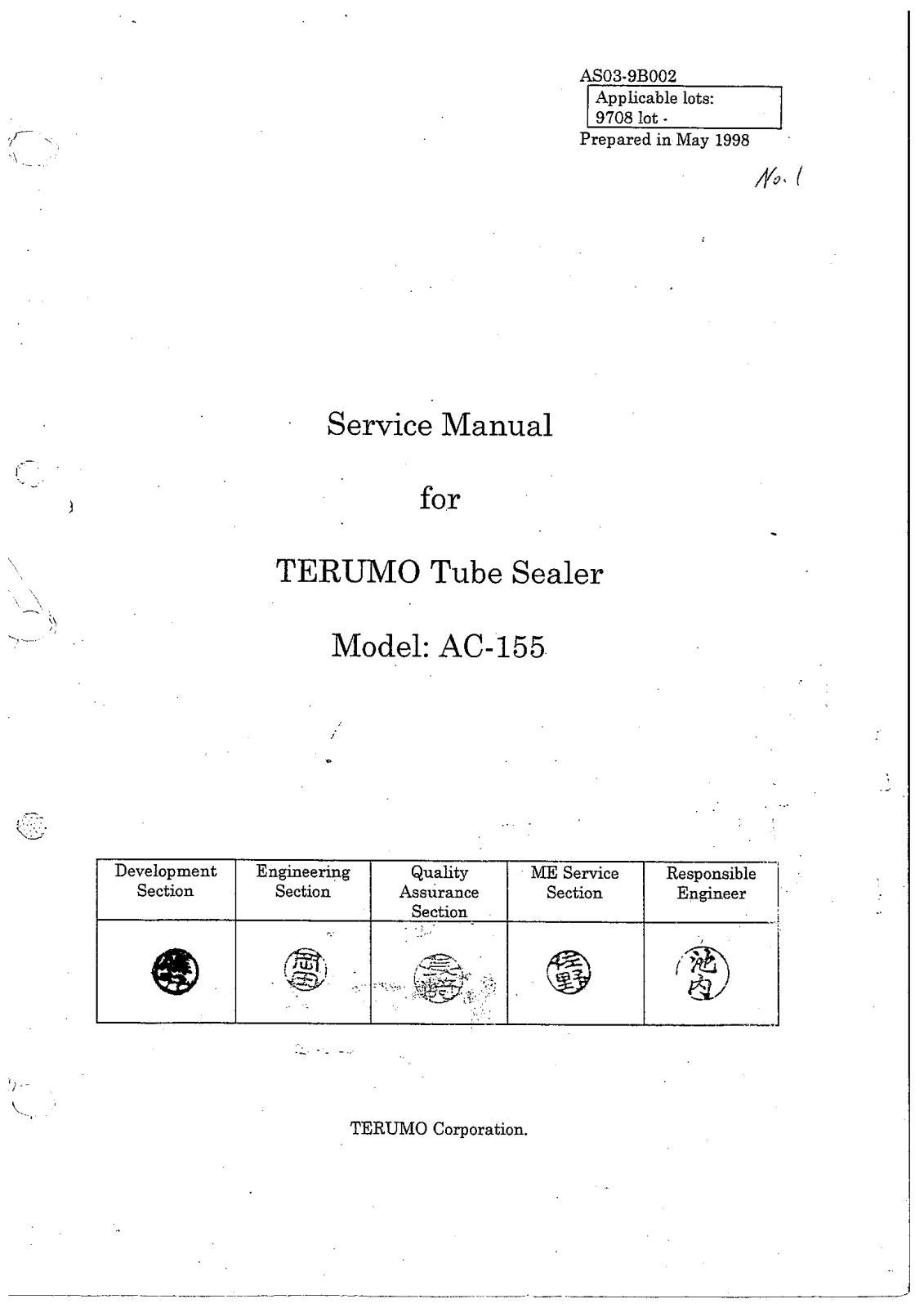 Terumo AC155 Service manual