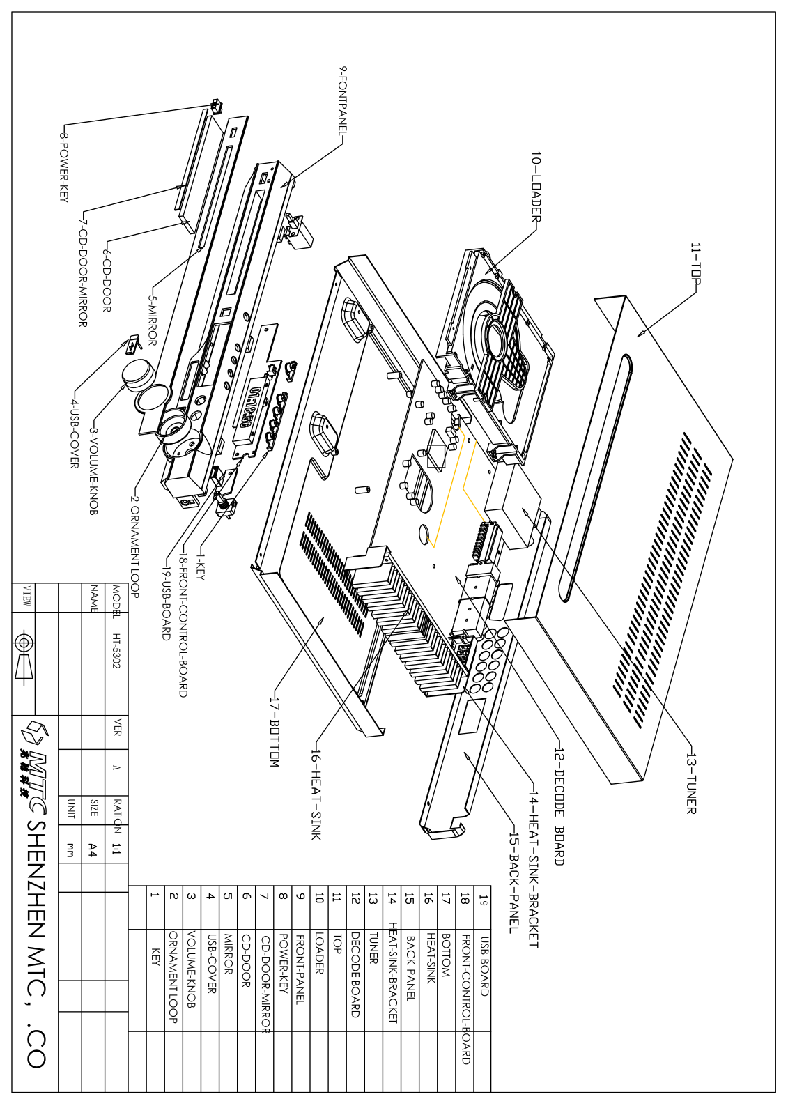 SHENZHEN MTC HT5302 Exploded view