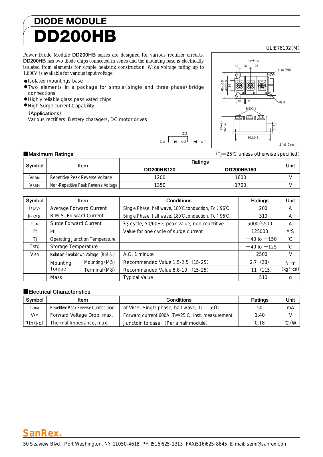 Sanrex-Sansha Electric Manufacturing DD200HB Data Sheet