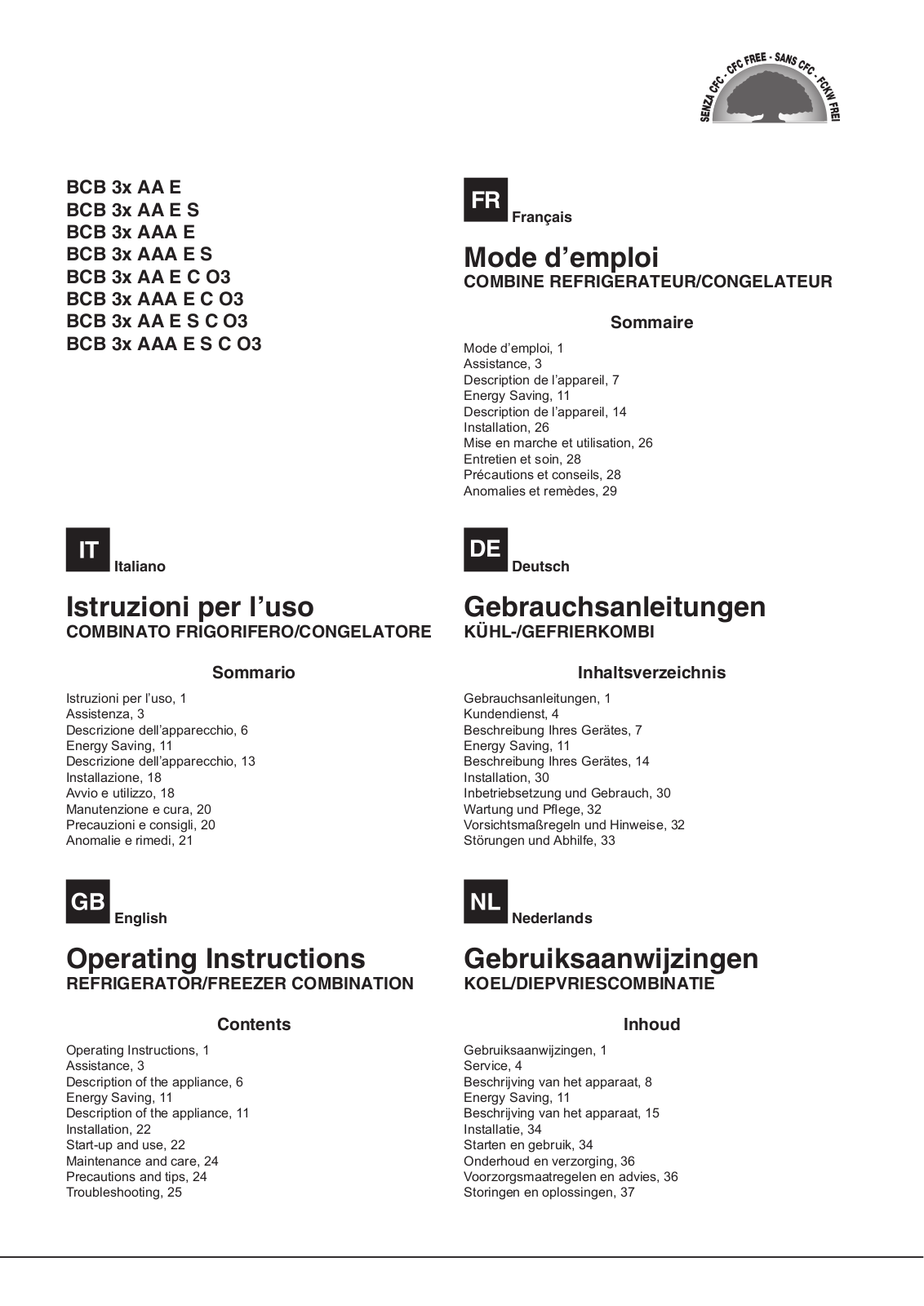 Hotpoint BCB 33 AAA E C O3, BCB 31 AAA E S C O3, BCB 31 AA E C O3, BCB 31 AA E S C O3, BCB 33 AAA E S C O3 User Manual