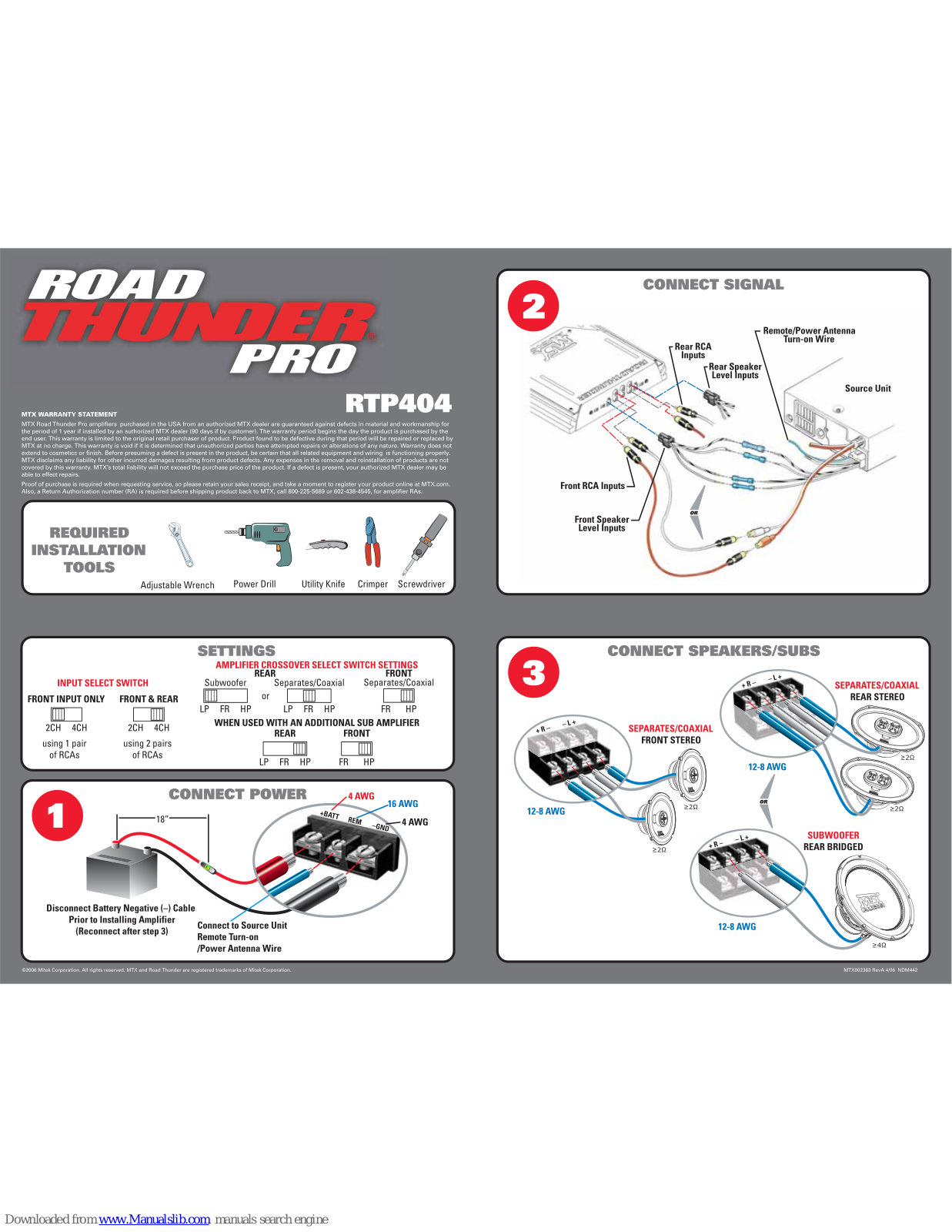 MTX Road Thunder RTP404, Road Thunder Pro RTP404 Connection Manual