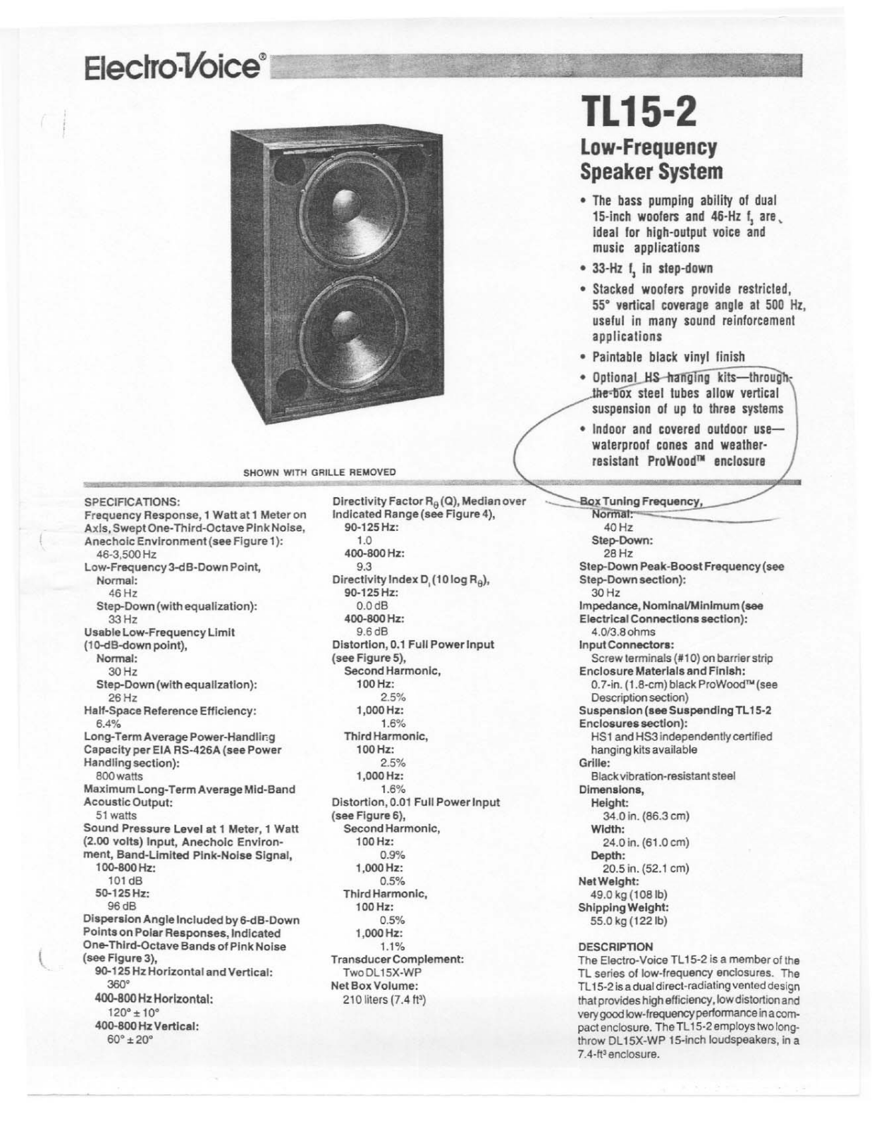 Electro-Voice TL15-2 User Manual