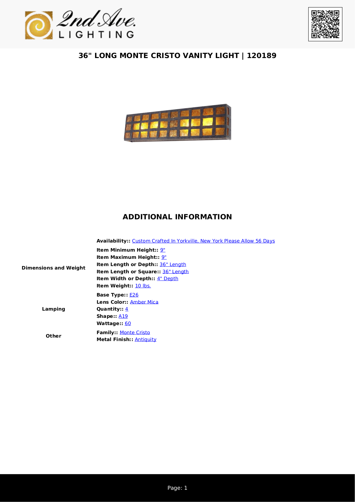 2nd Ave Design W008317685 Specifications