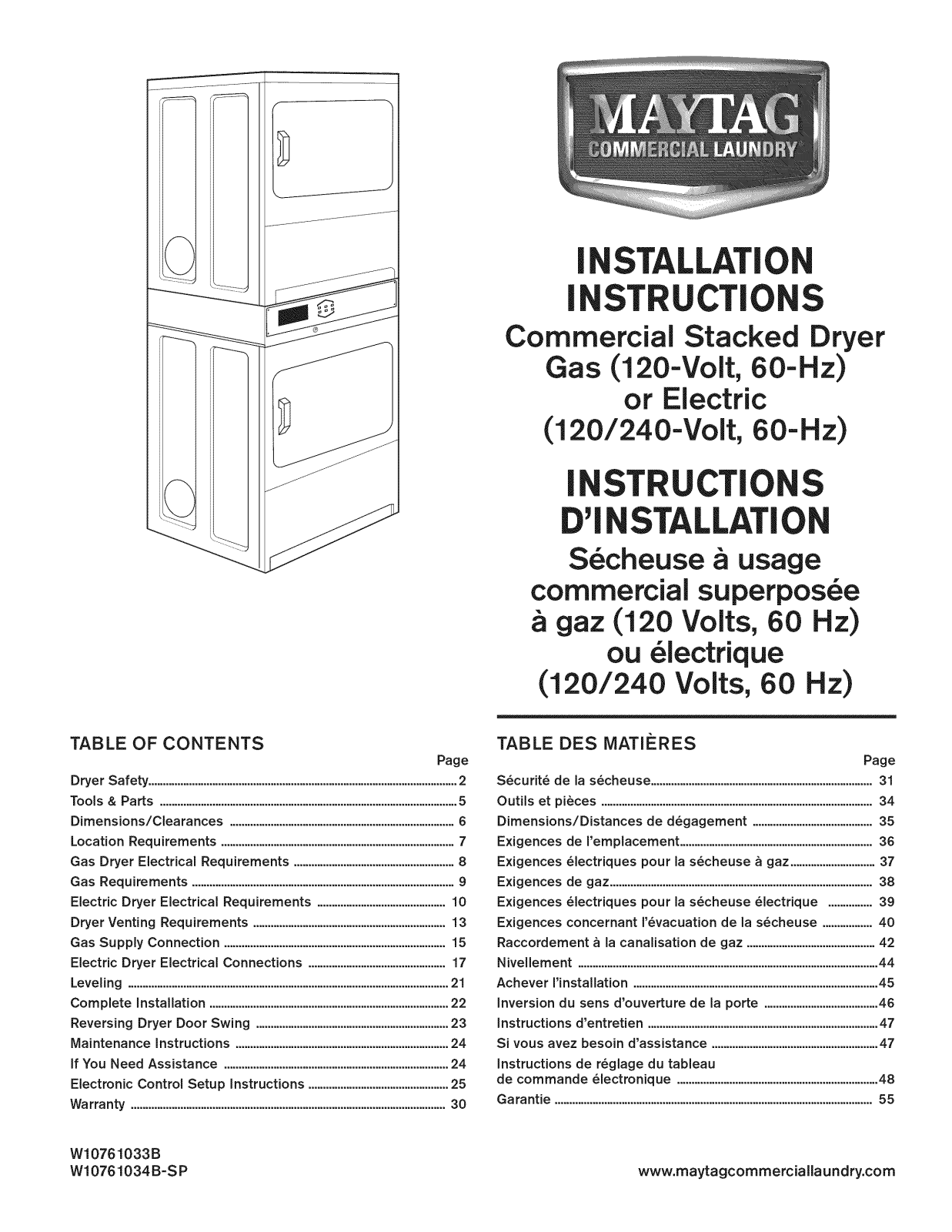 Maytag MLE26PRBZW1, MLG26PRKWW0, MLG26PDBWW1, MLE26PRKYW0, MLE26PDBYW1 Installation Guide