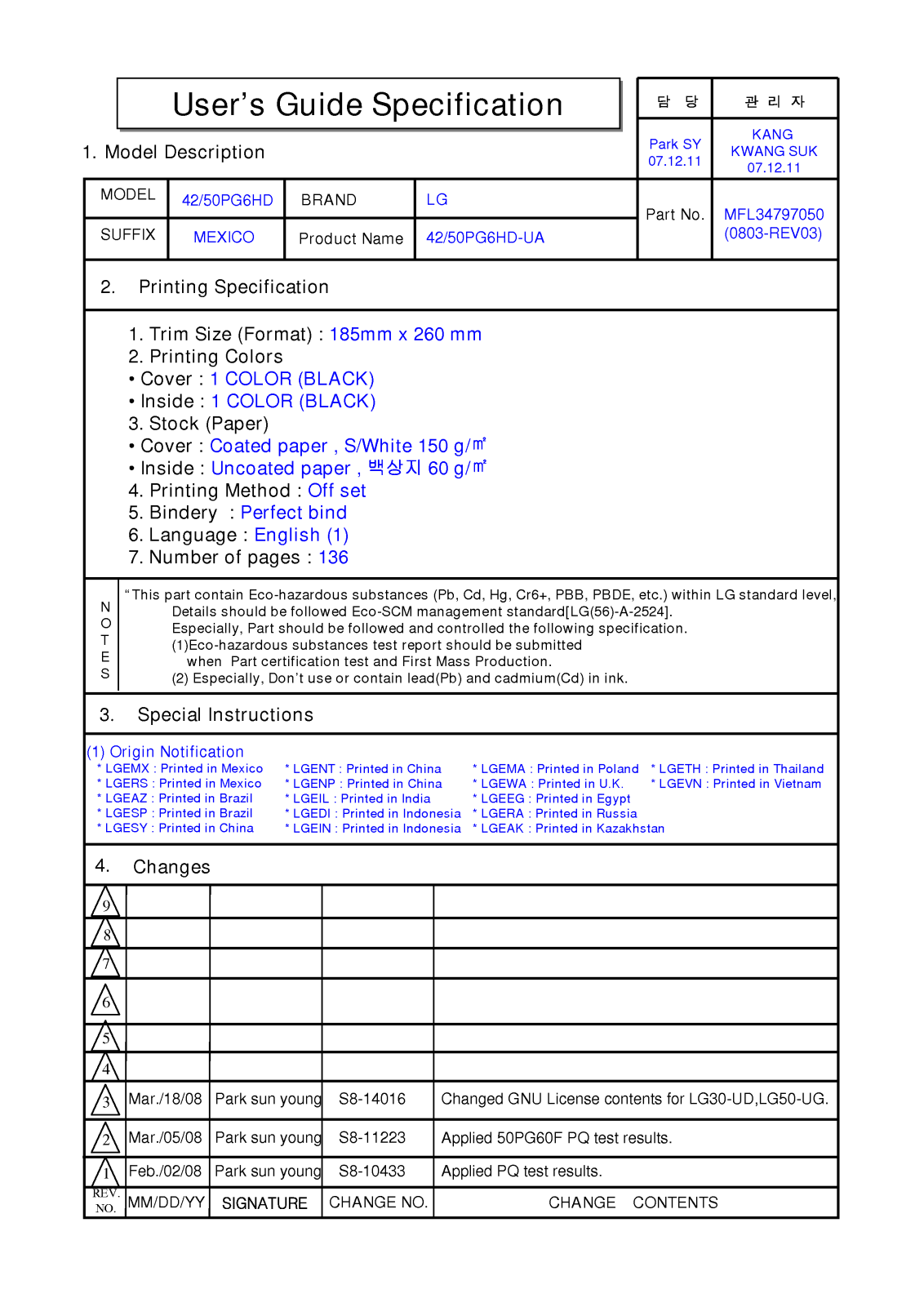 Lg 47LG60, 32LG60, 42LG70 User Manual