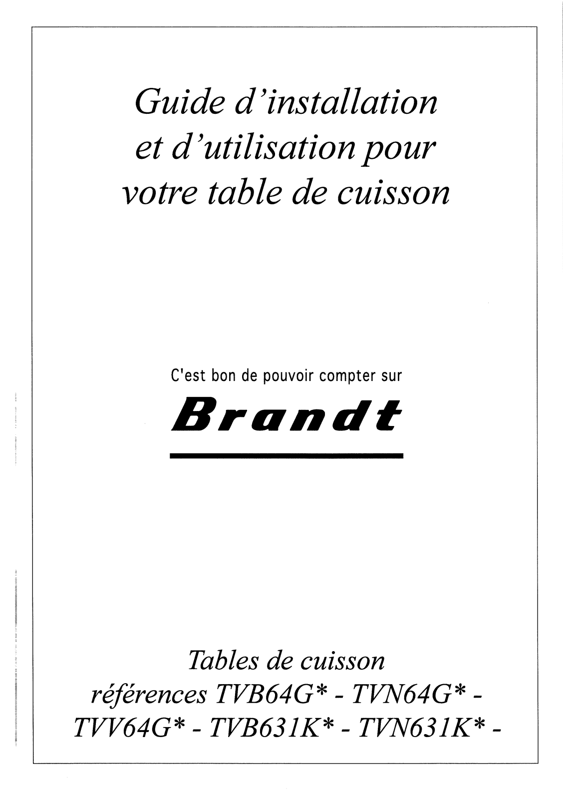 BRANDT TVB631K, TVB64G, TVN631K, TVN64G User Manual