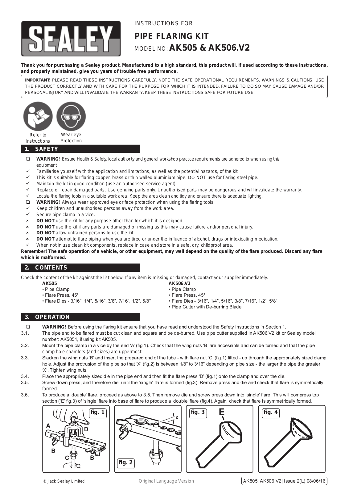 Sealey AK505 Instruction Booklet