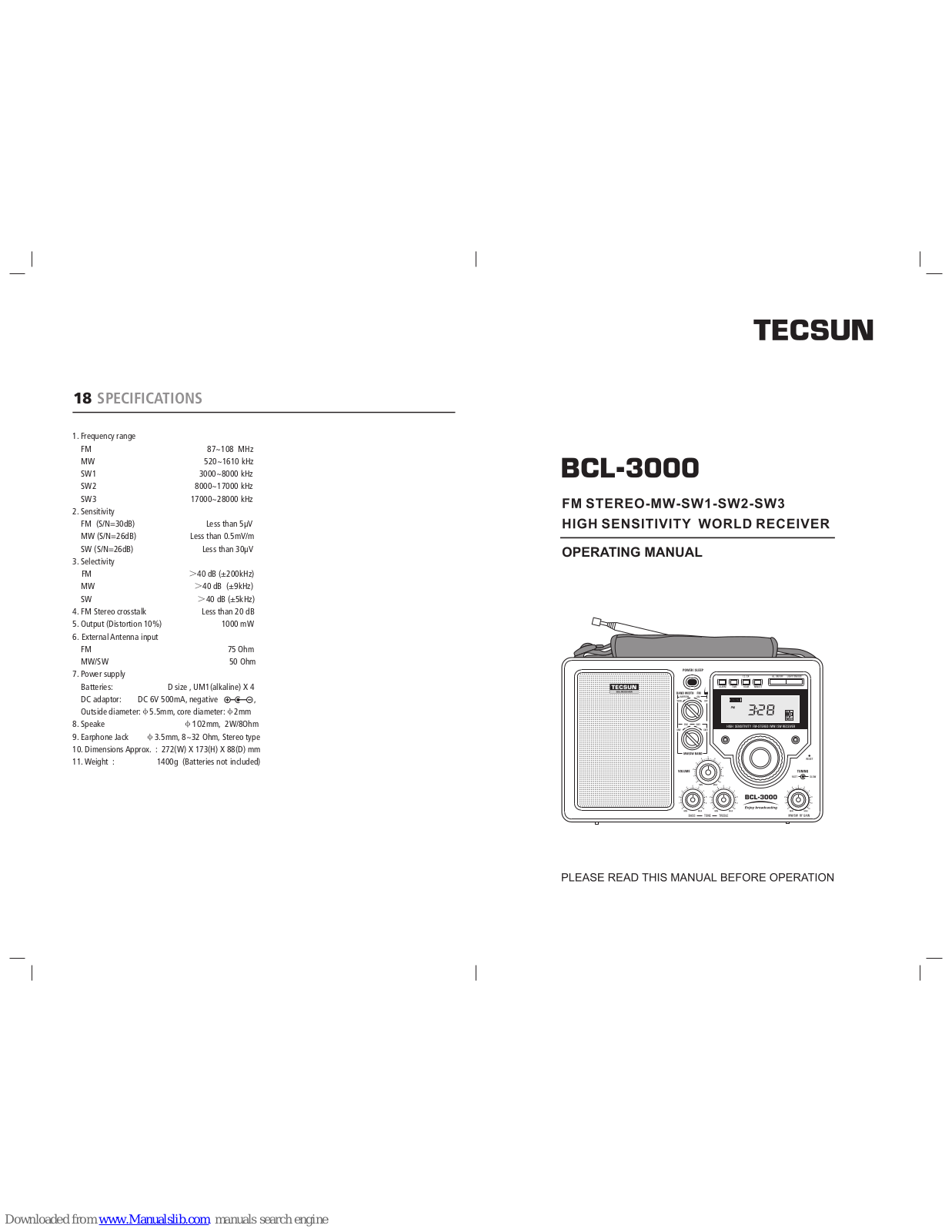 Tecsun BCL-3000 Operating Manual