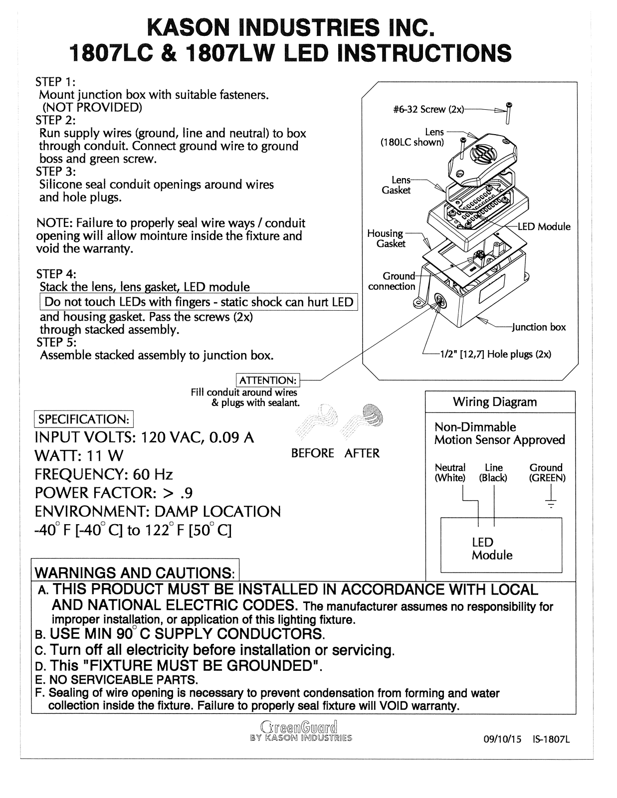 Kason 11807LW0000 Installation  Manual