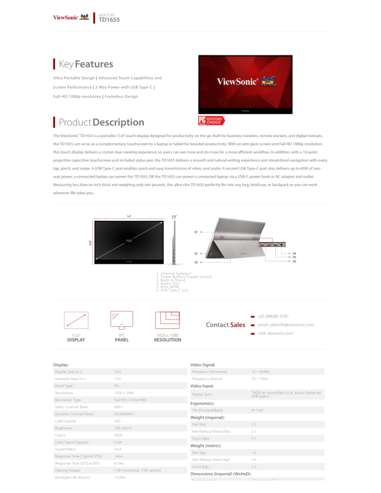 ViewSonic TD1655 Datasheet