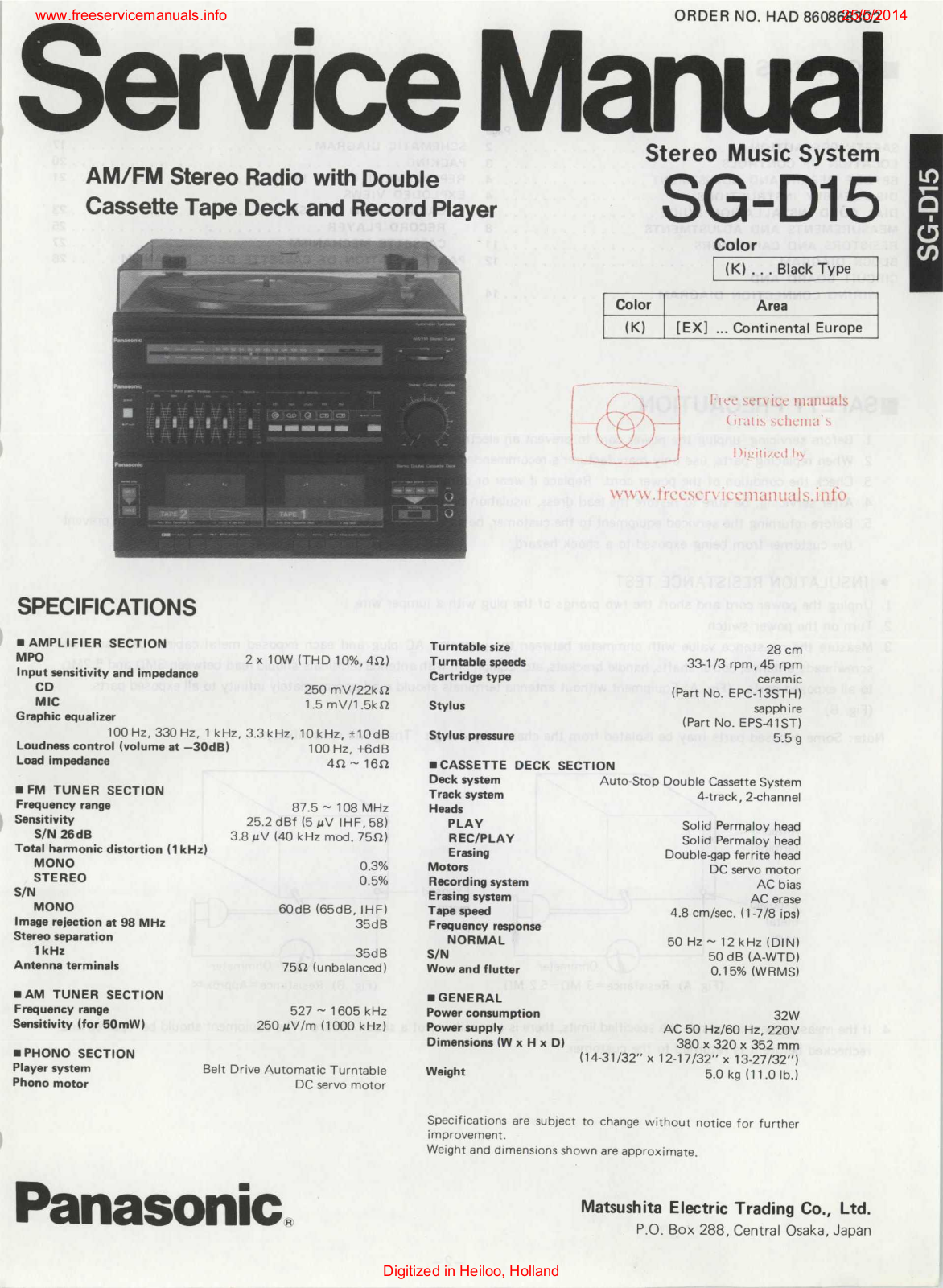 panasonic sg-d15 Datasheet - ManualMachine.com