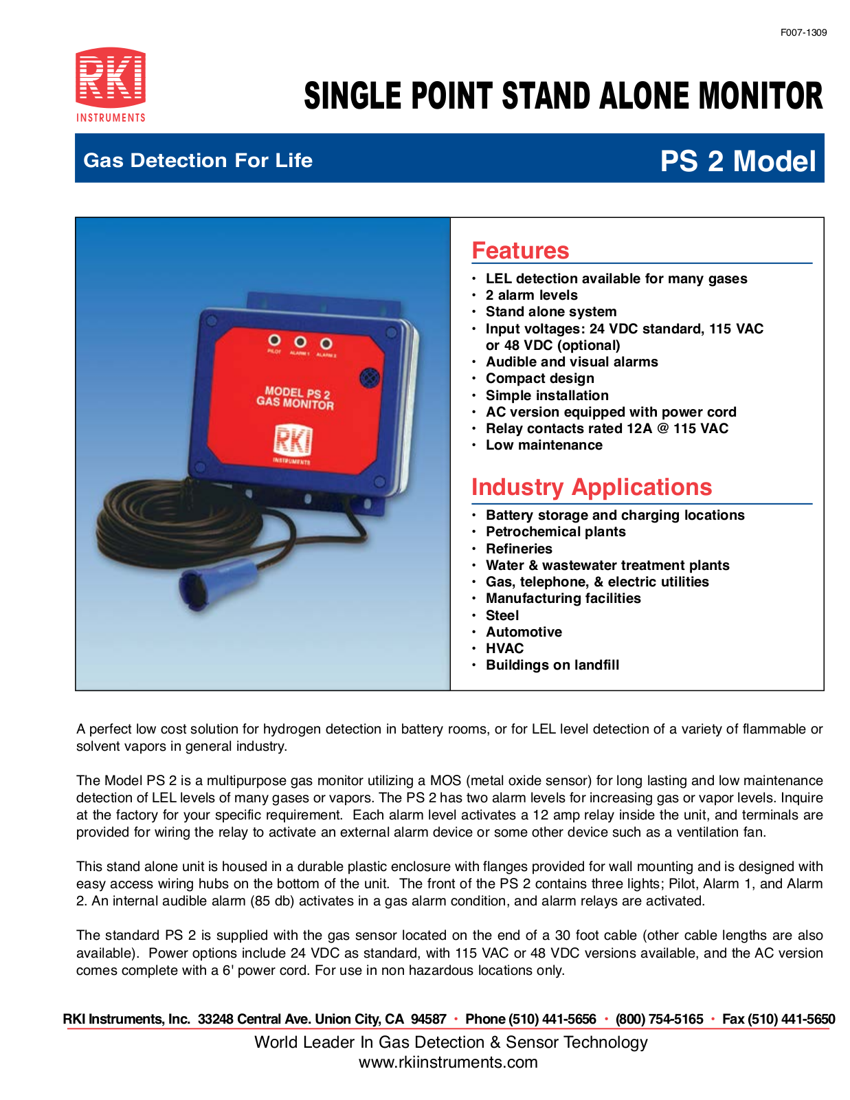 RKI Instruments PS 2 Specifications