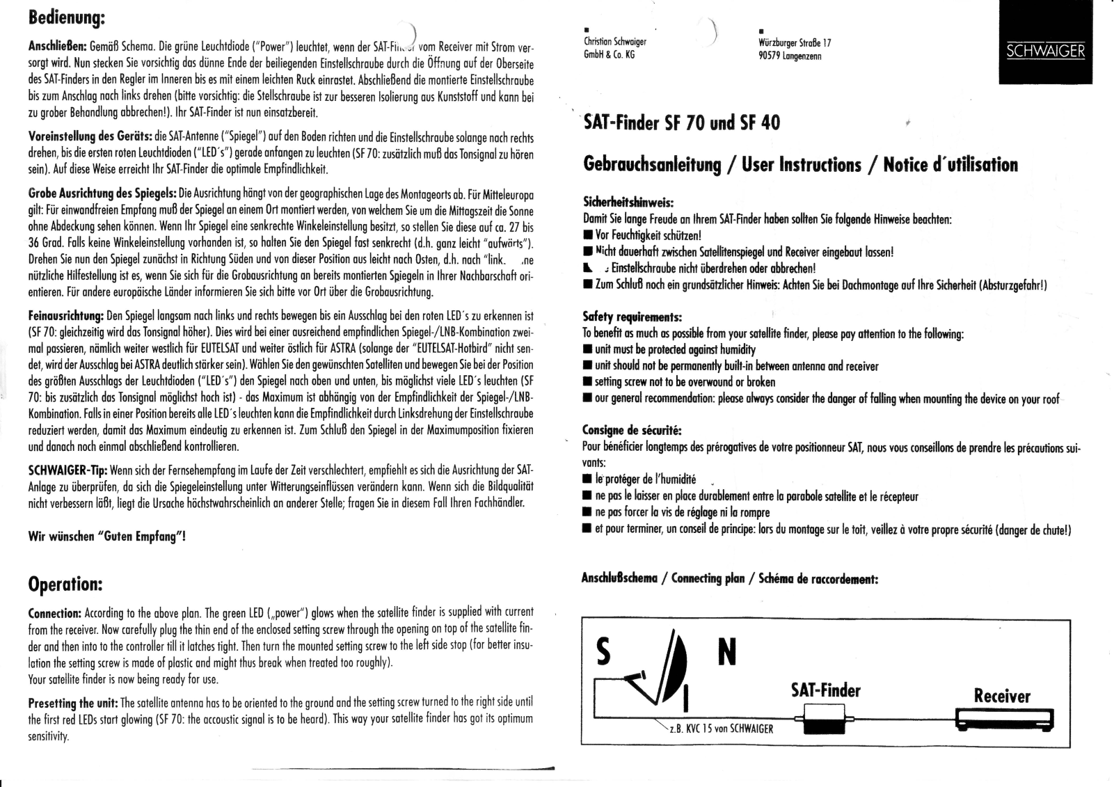 Schwaiger SF70, SF40 User Instructions