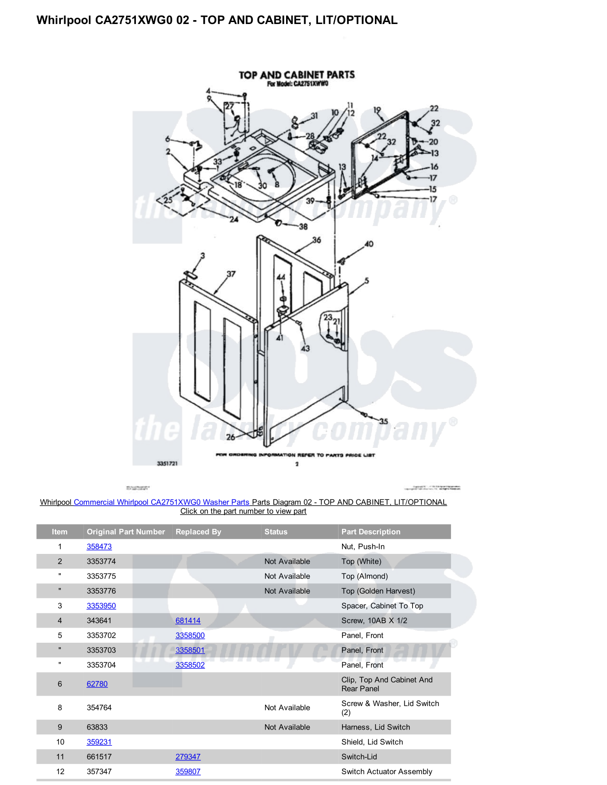 Whirlpool CA2751XWG0 Parts Diagram