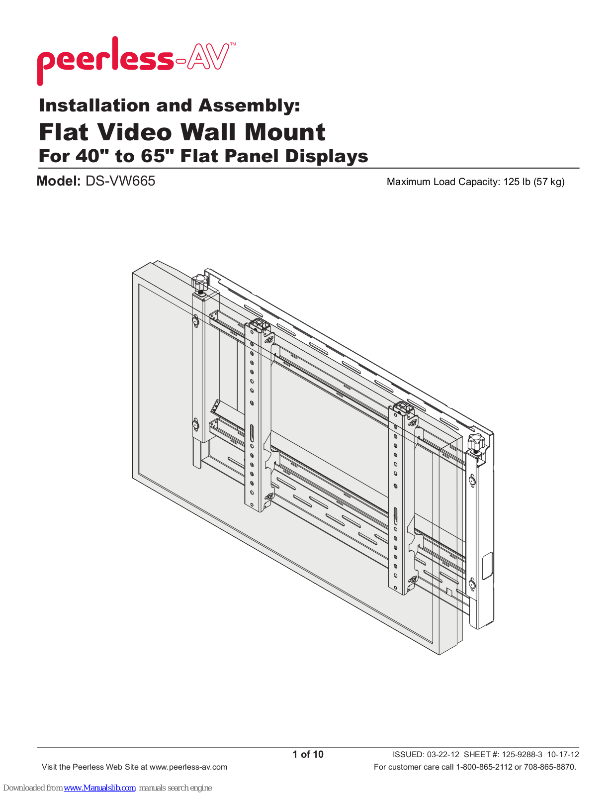 peerless-AV Videowall Mount PD02VW 46 55 L, DS-VW665 Installation And Assembly Manual