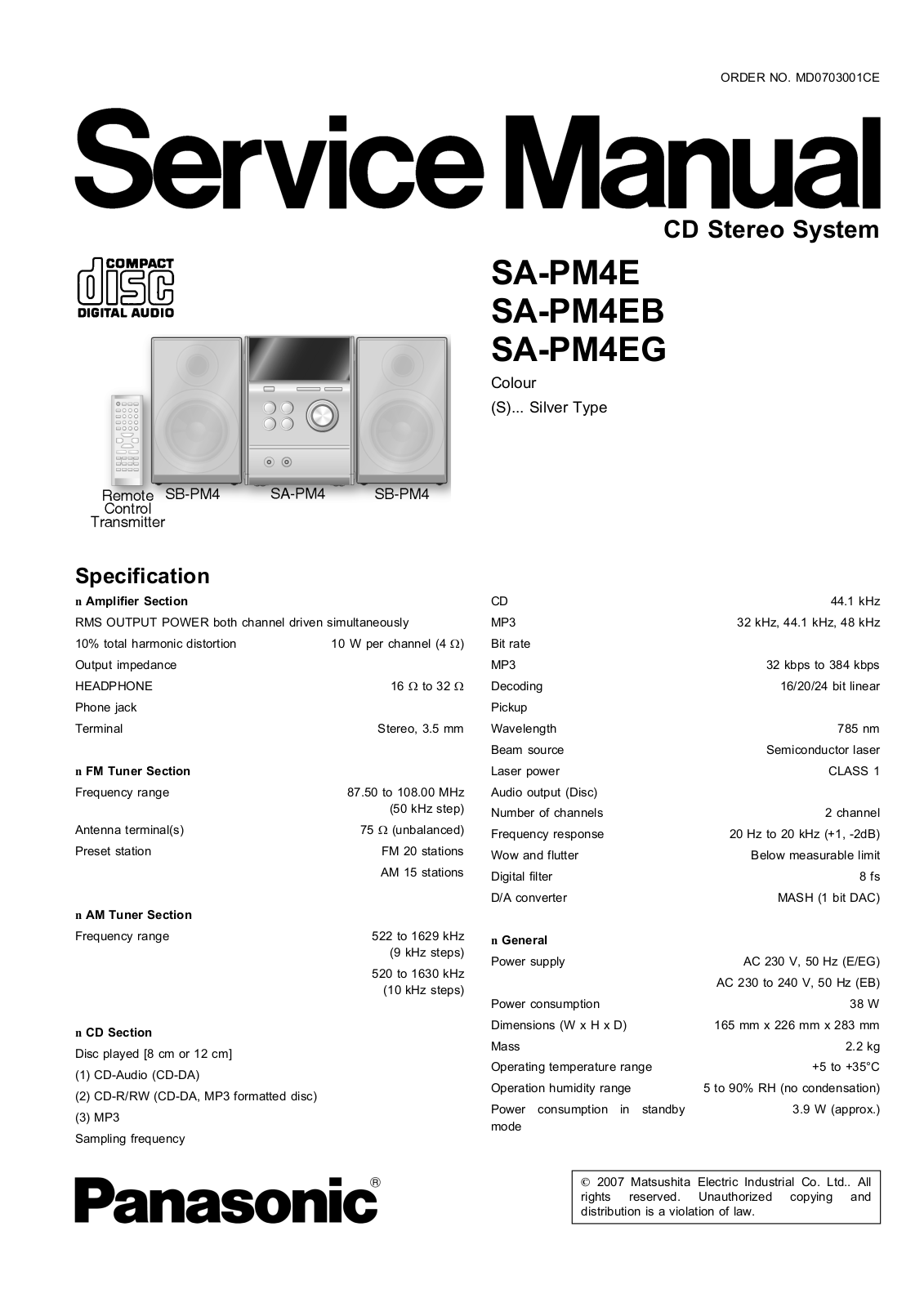 Panasonic SAPM-4-E, SAPM-4-EB, SAPM-4-EG Service manual