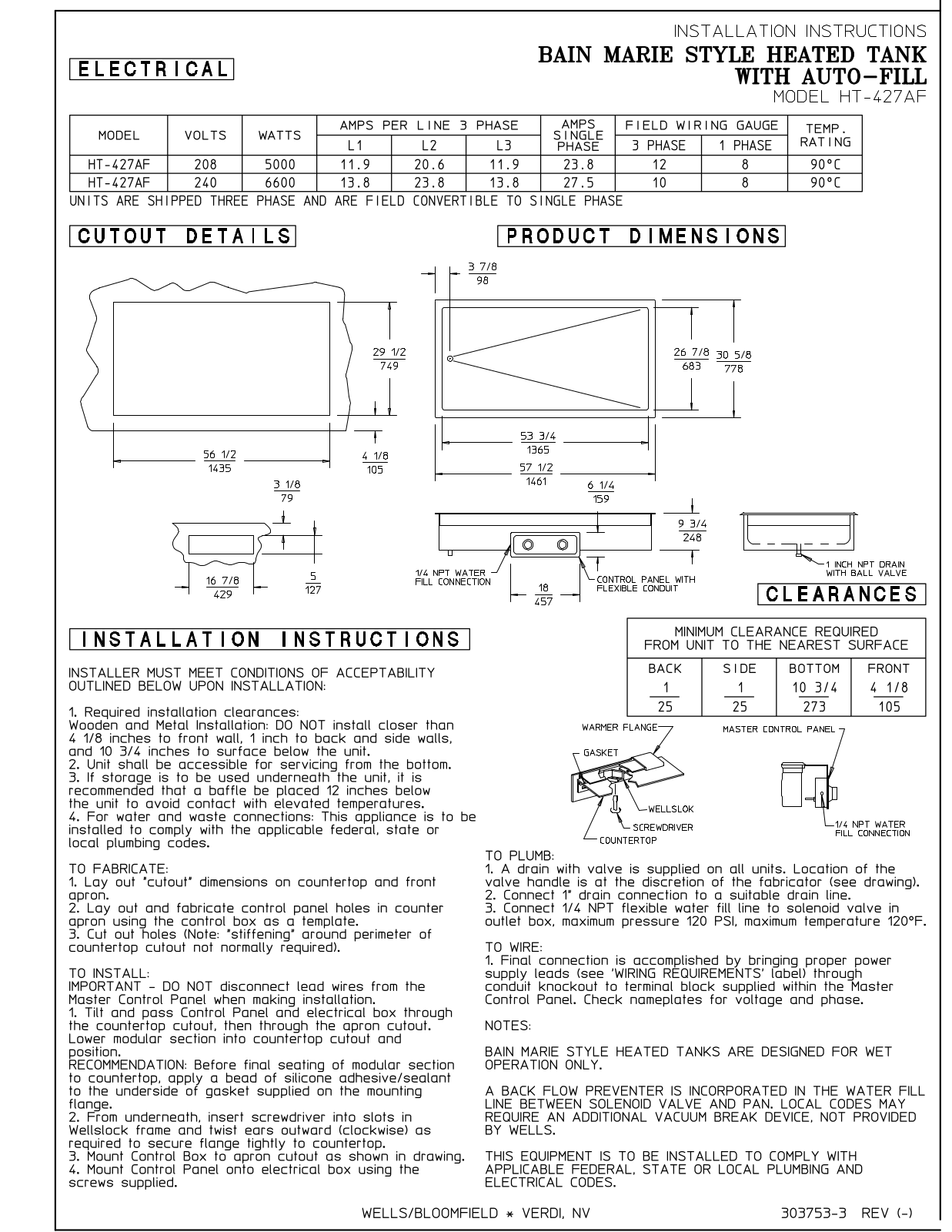 Wells HT-427AF Installation  Manual