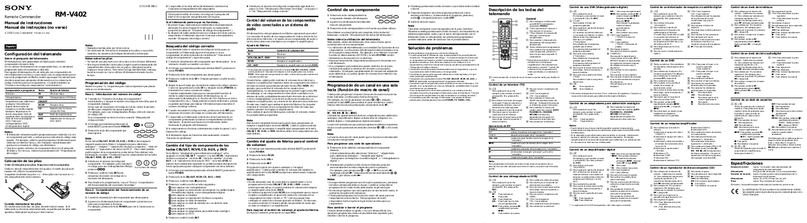 Sony RM-V402 User Manual