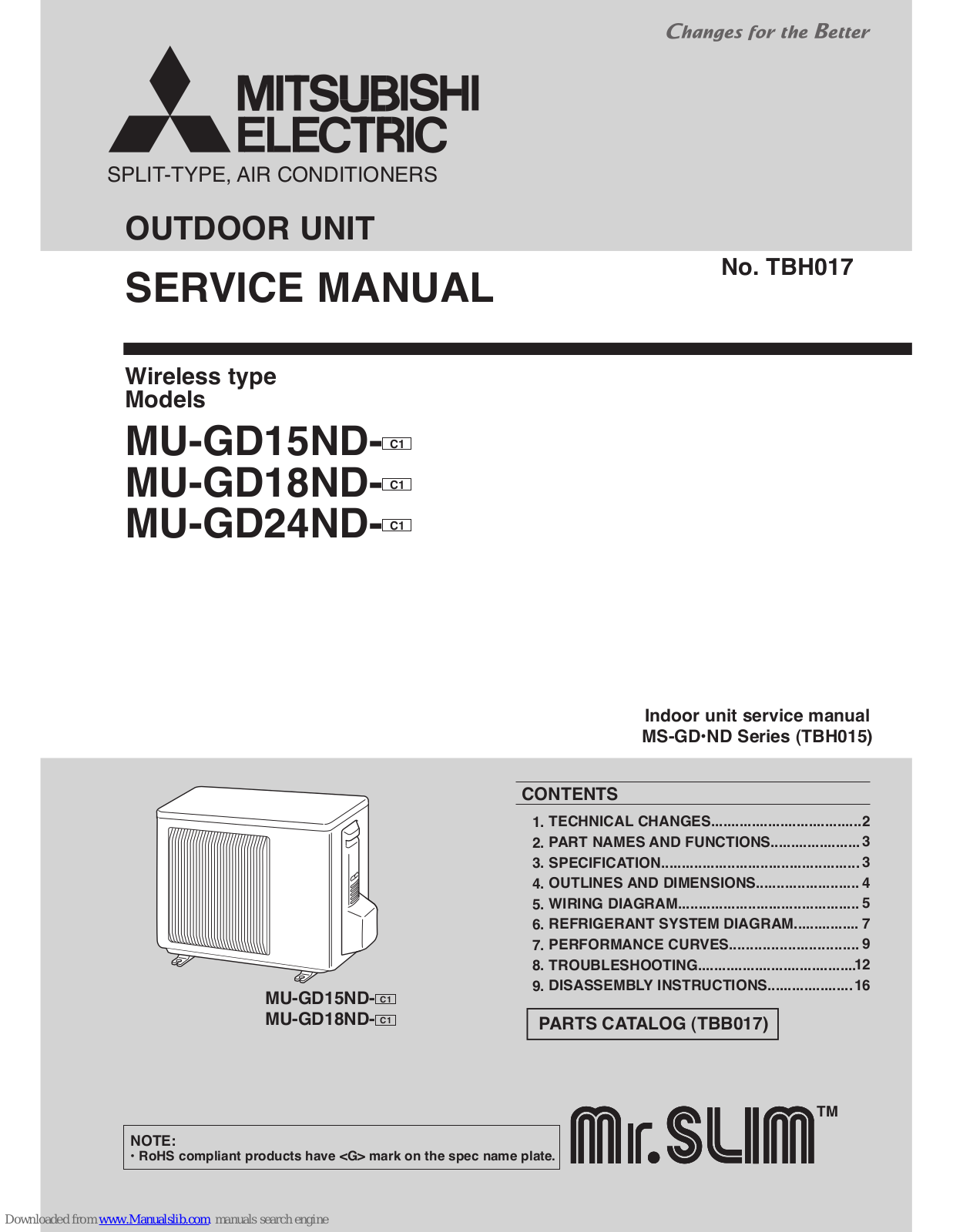 Mitsubishi Electric MU-GD15ND, MU-GD18ND, MU-GD24ND Service Manual