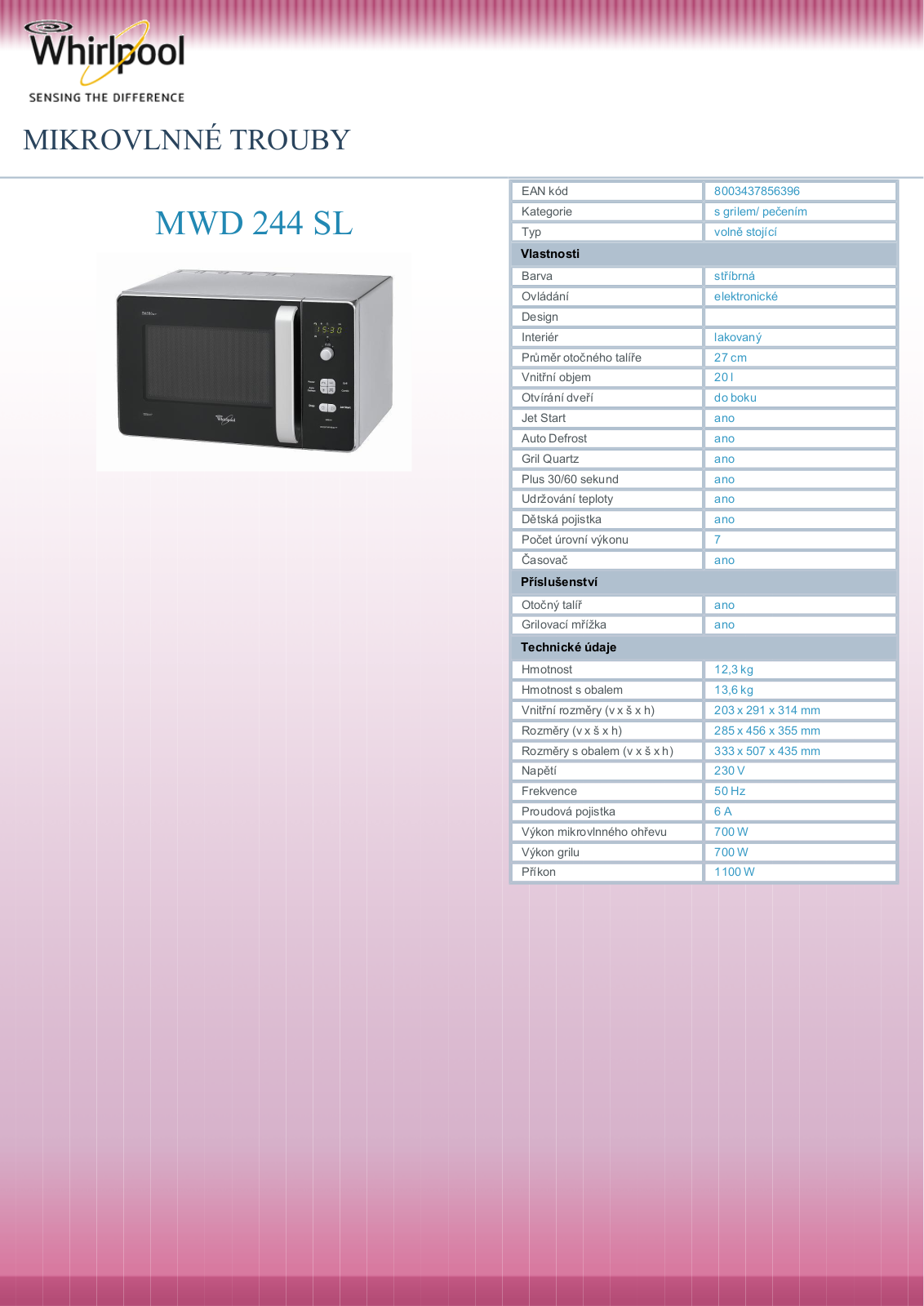 Whirlpool Dessert MWD 244 SL User Manual