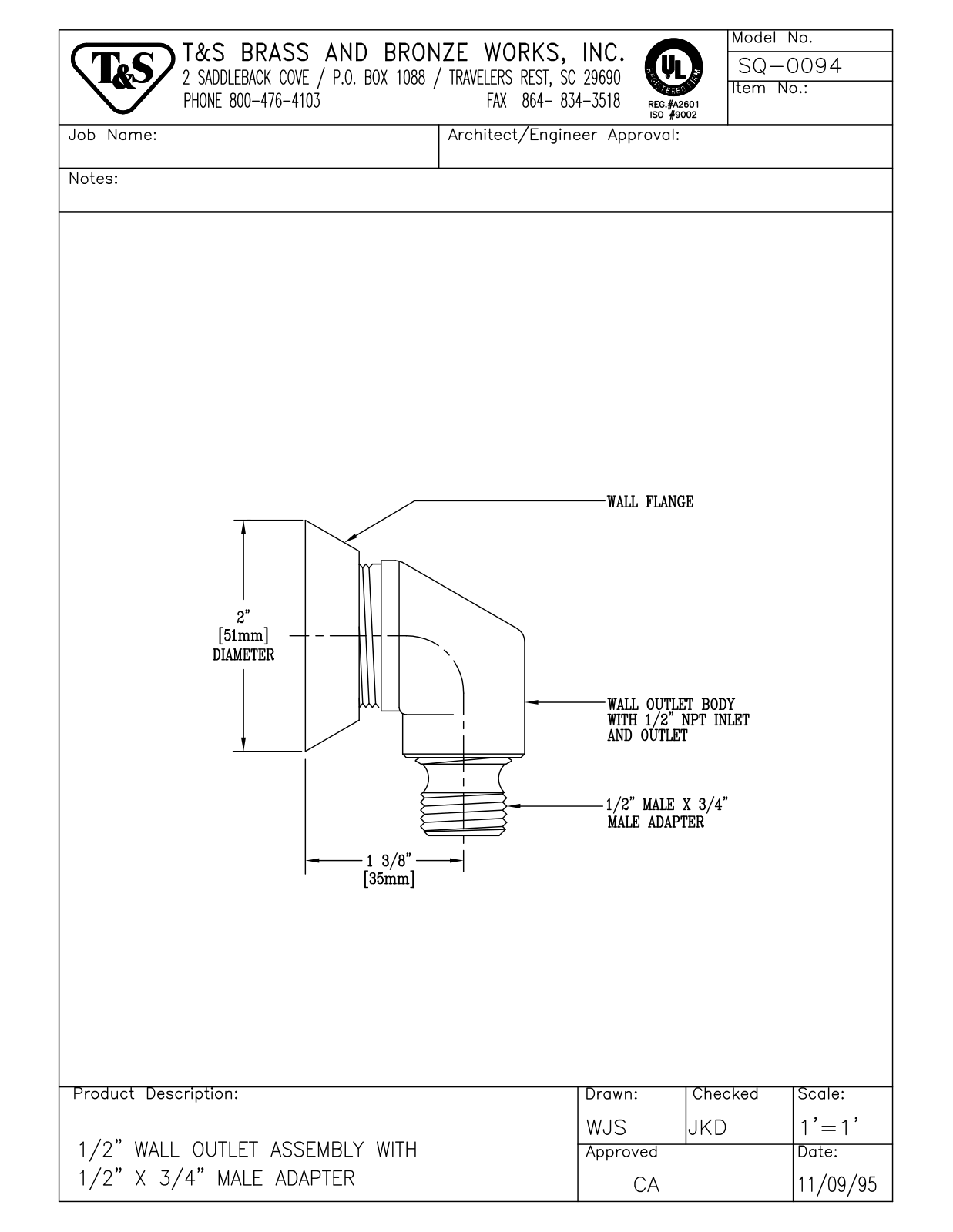 T&S Brass SQ-0094 User Manual