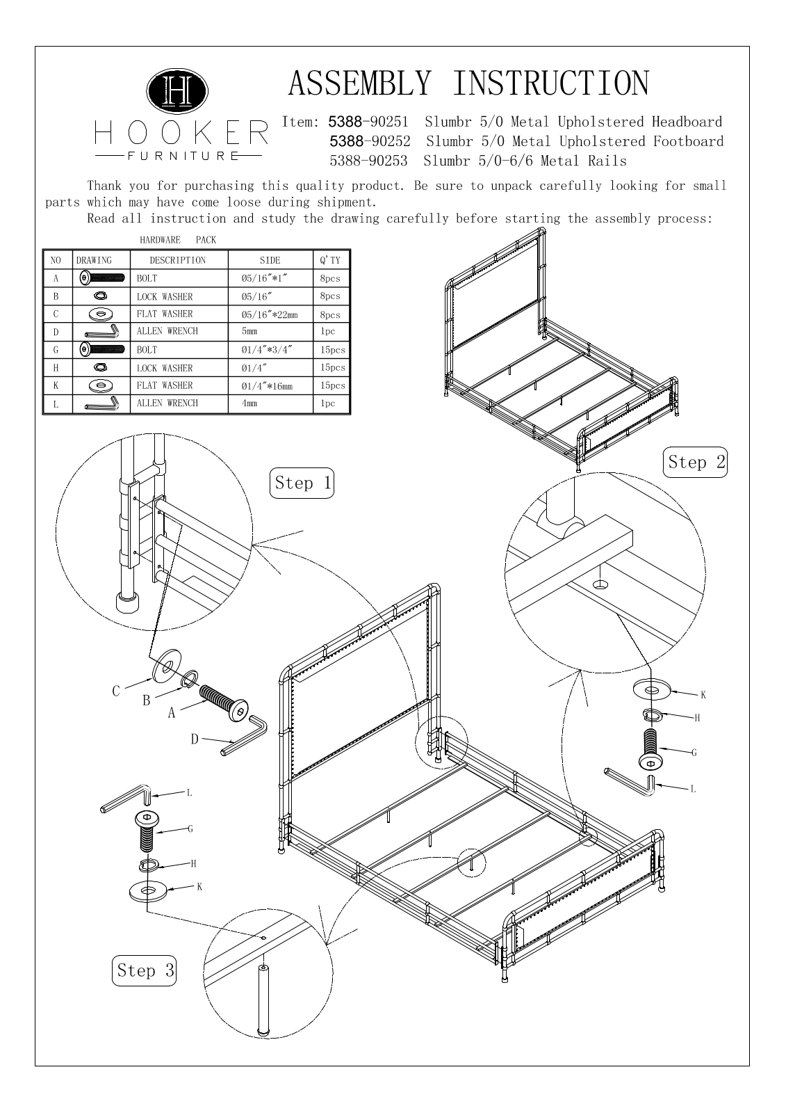 Hooker Furniture 538890250 Assembly Guide