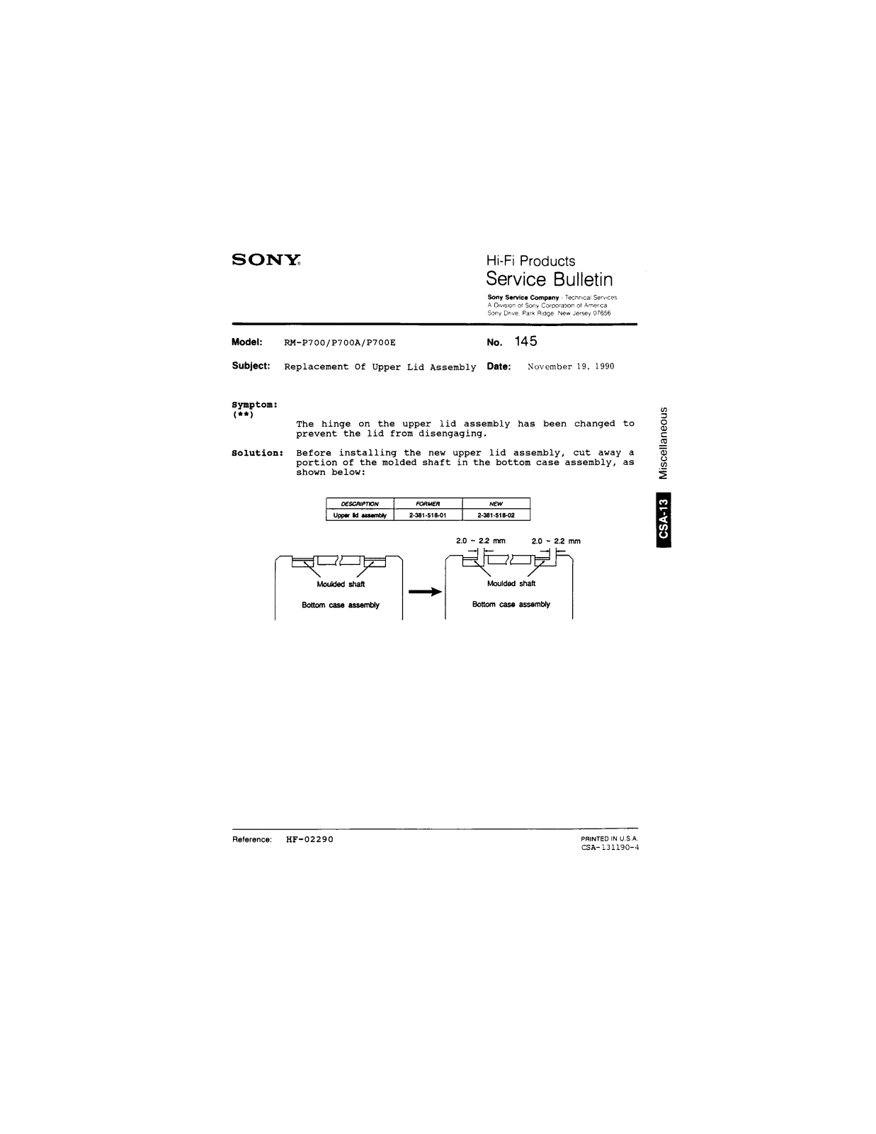 Sony RM-P700, RM-P70A, RM-P700E Service Manual