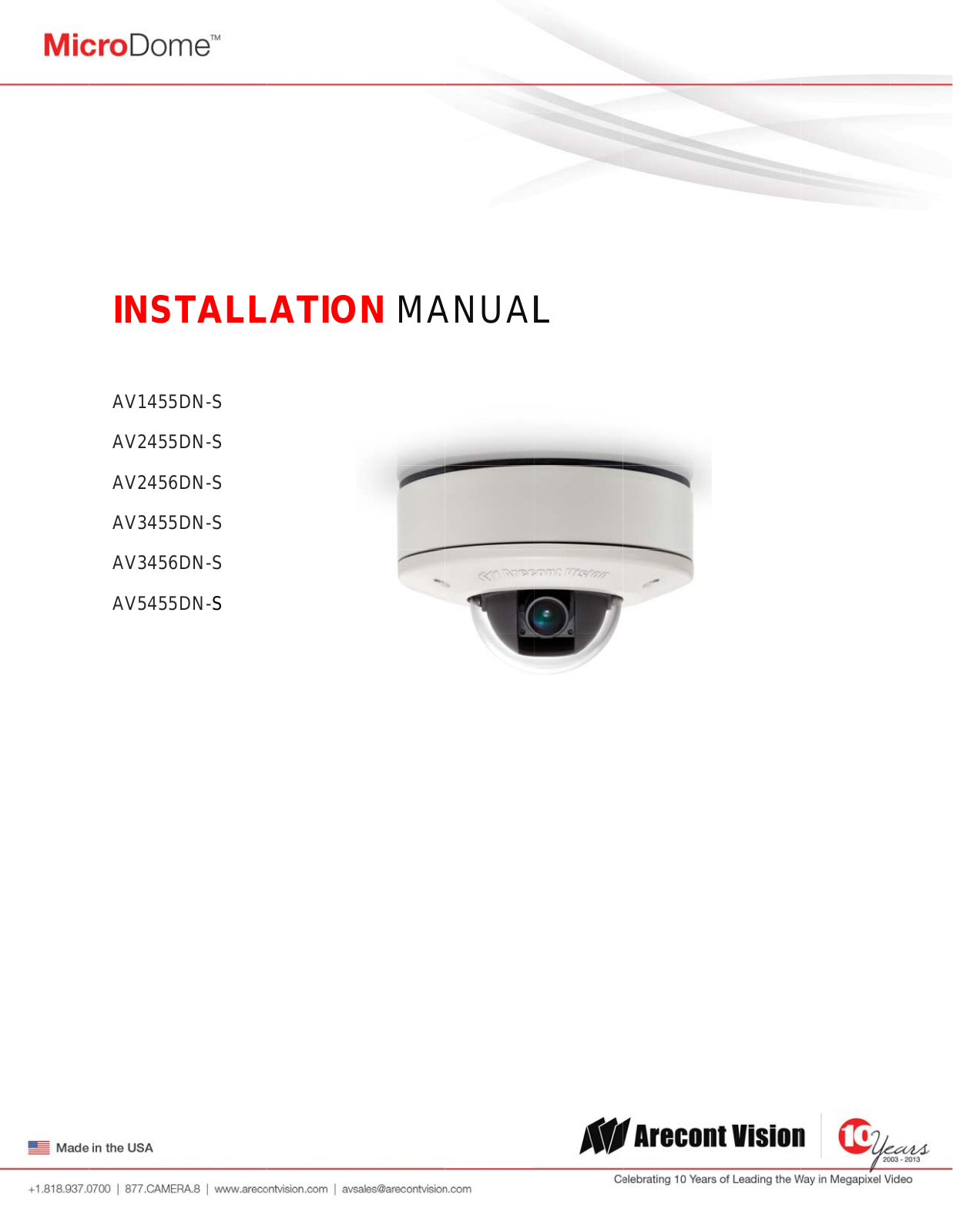 Arecont Vision AV1455DN-S, AV2455DN-S, AV2456DN-S, AV3455DN-S, AV3456DN-S User Manual