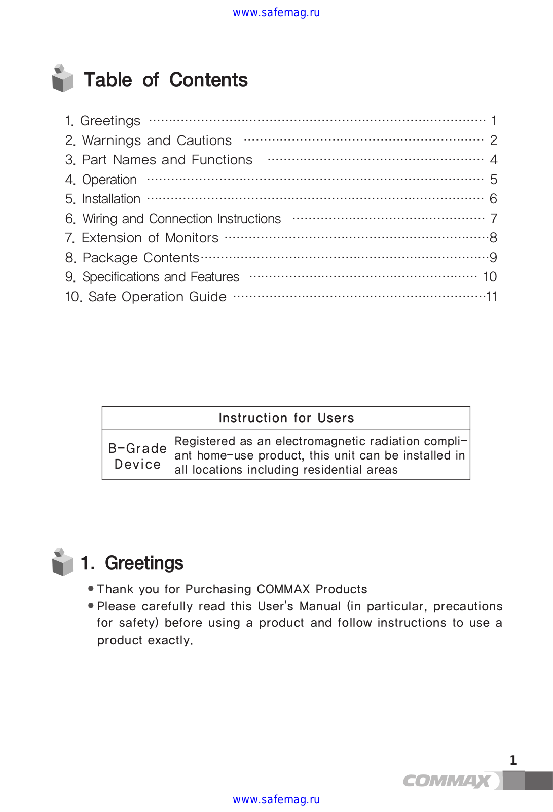 Commax CDV-50N User Instruction