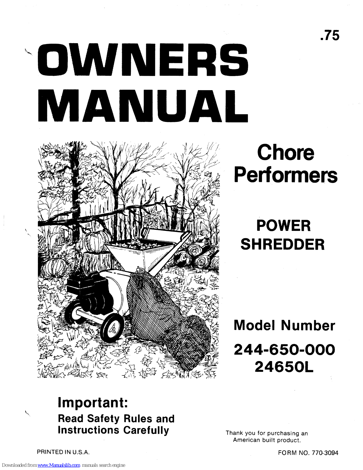 MTD 244-650-000, 24650L Owner's Manual