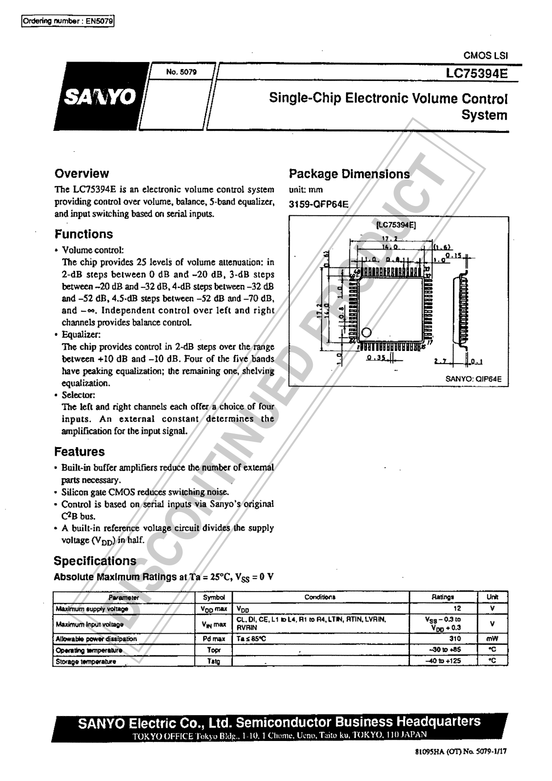 Sanyo LC75394E Specifications