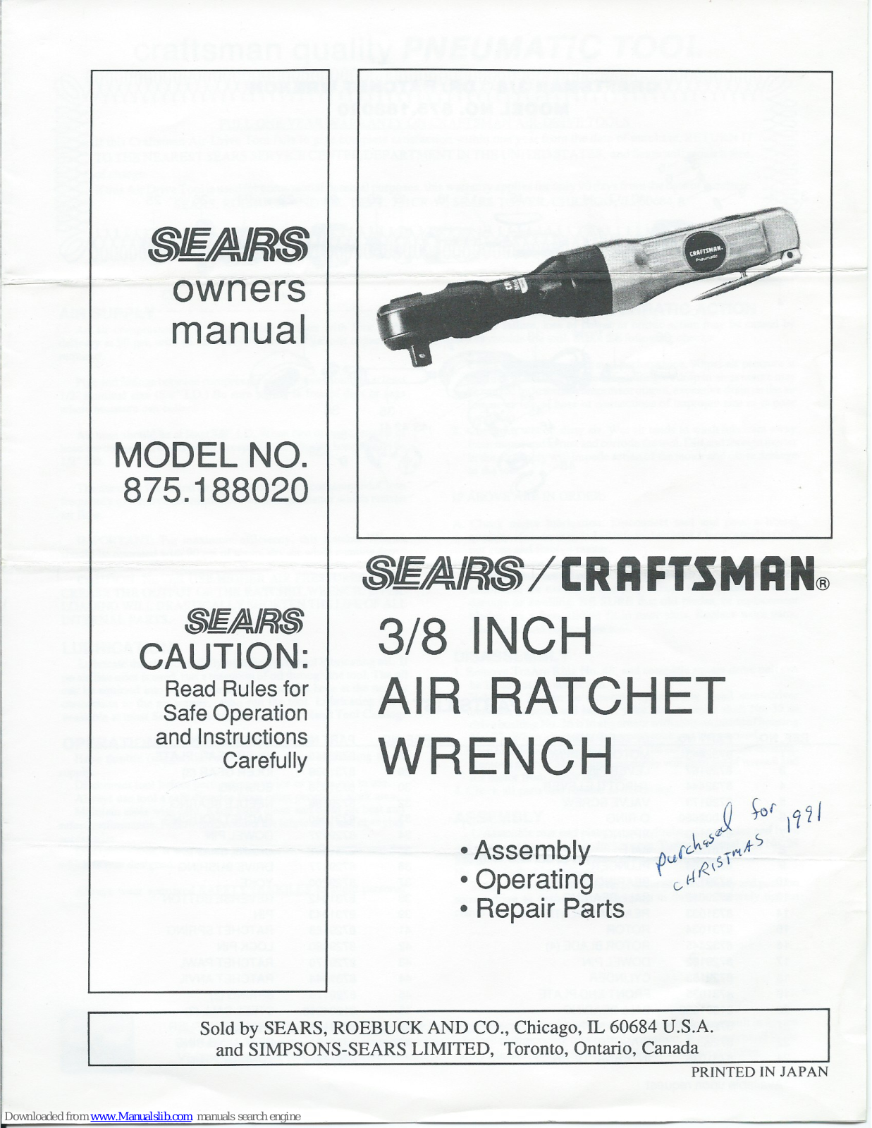 Sears 875.188020 Owner's Manual