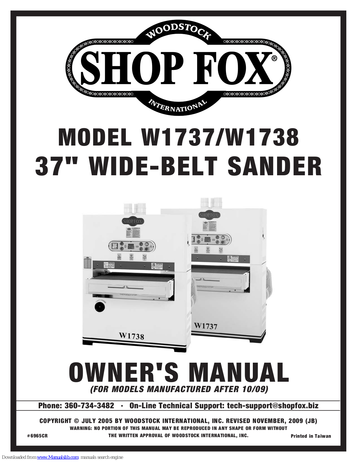 Shop fox W1737,SHOP FOX W1738,W1738,W1737 Owner's Manual