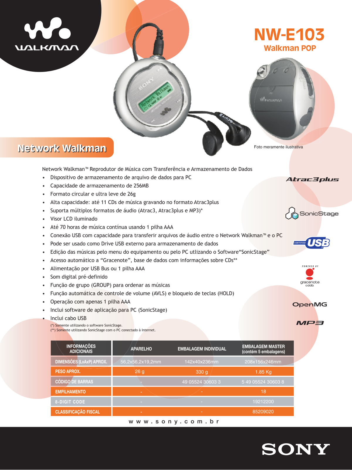 Sony WALKMAN NW-E103 BROCHURE