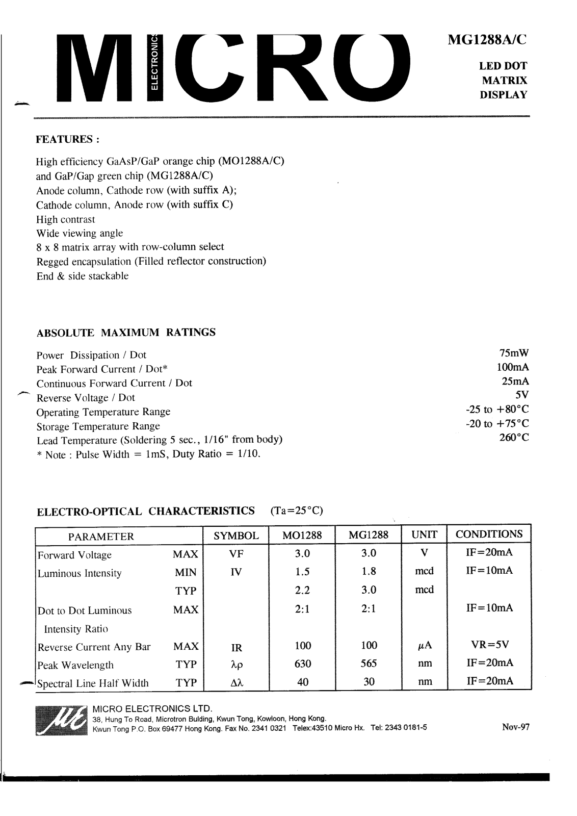 MICRO MG1288A, MG1288C Datasheet