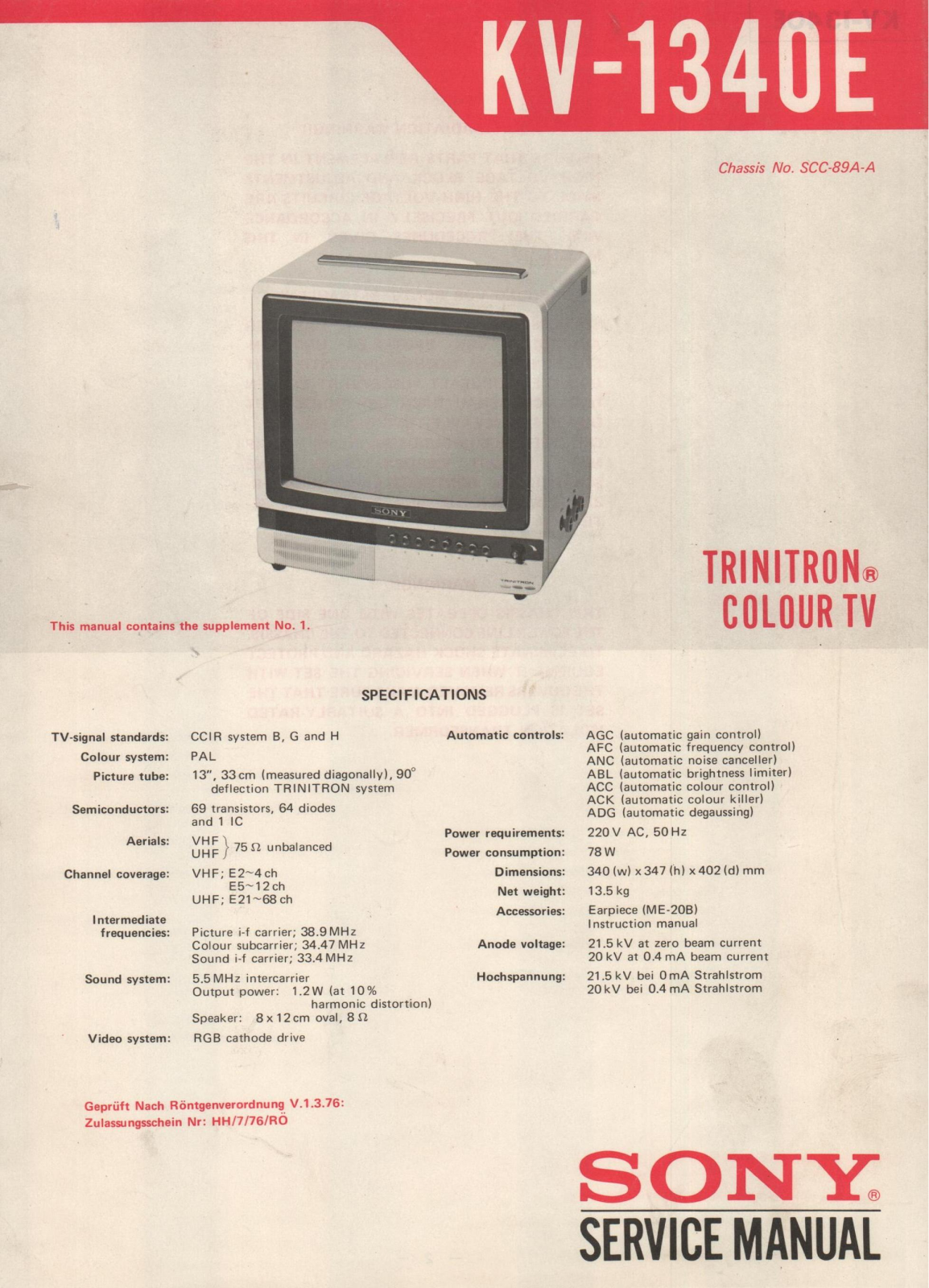 Sony KV-1340E Schematic