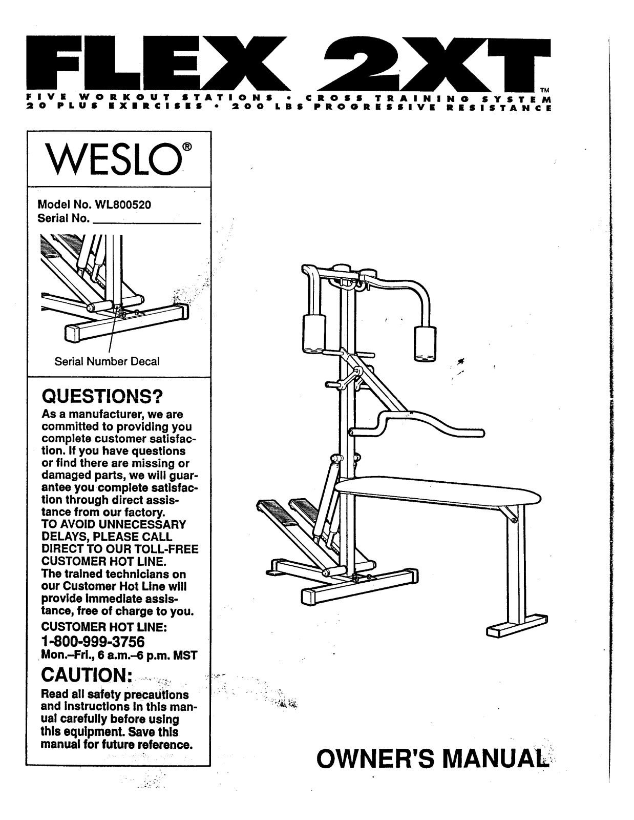 Weslo WL800520 Owner's Manual