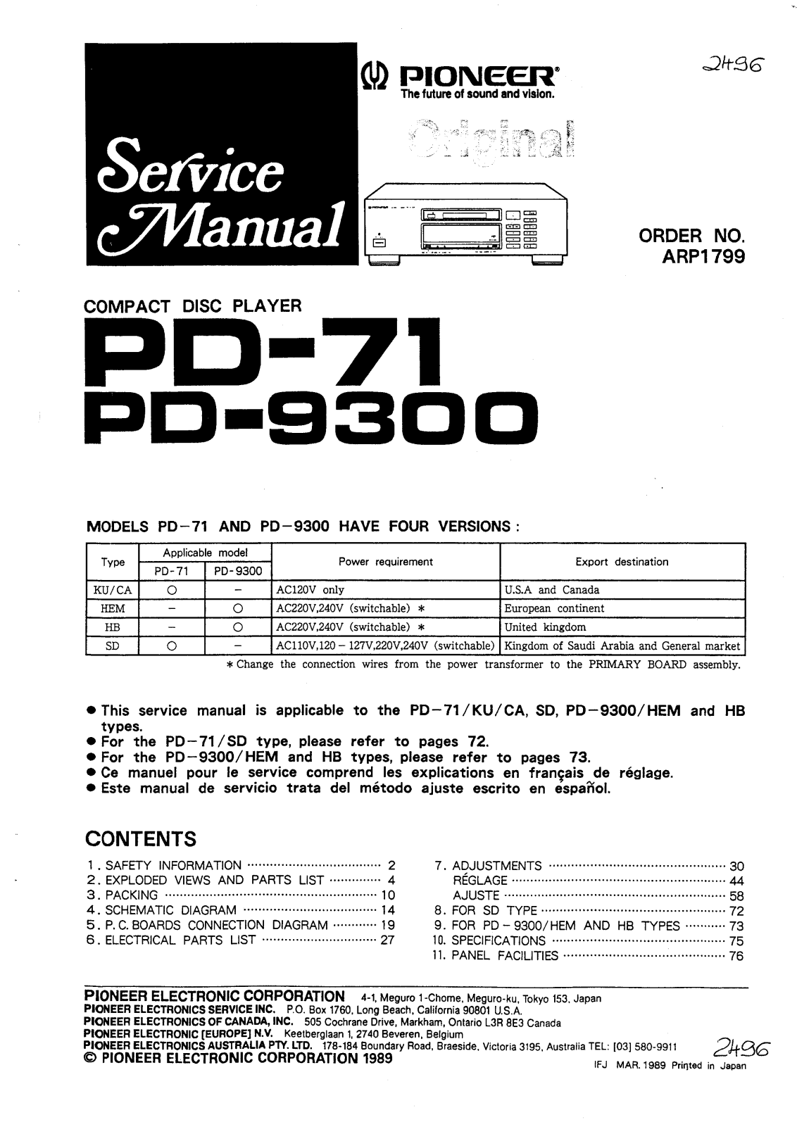 Pioneer PD-71, PD-9300 Service manual