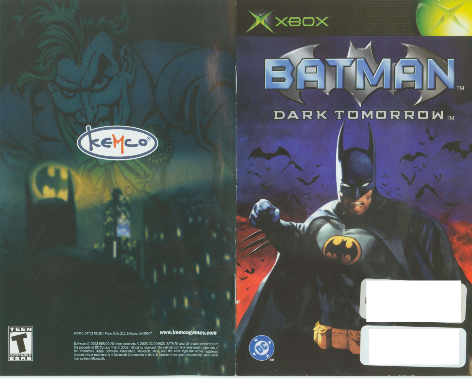 Games Microsoft XBOX BATMAN-DARK TOMORROW User Manual