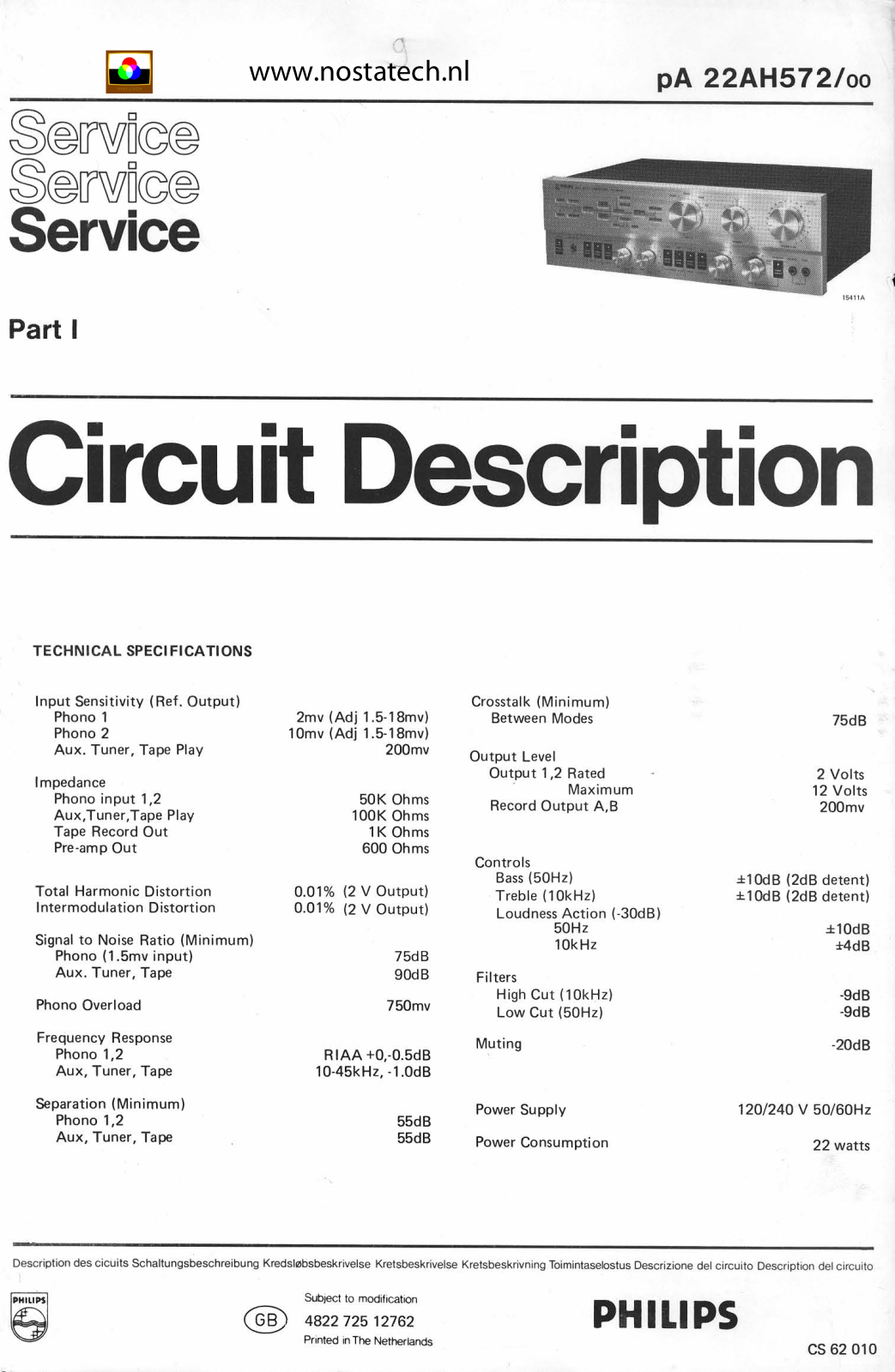 PHILIPS AH 572, AH 578, AH 673, AH977, 22AH572 Service Manual