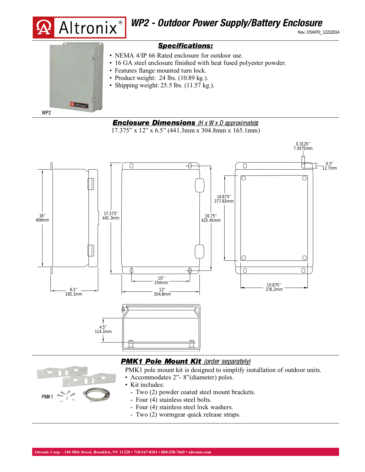 Altronix WP2 Specsheet