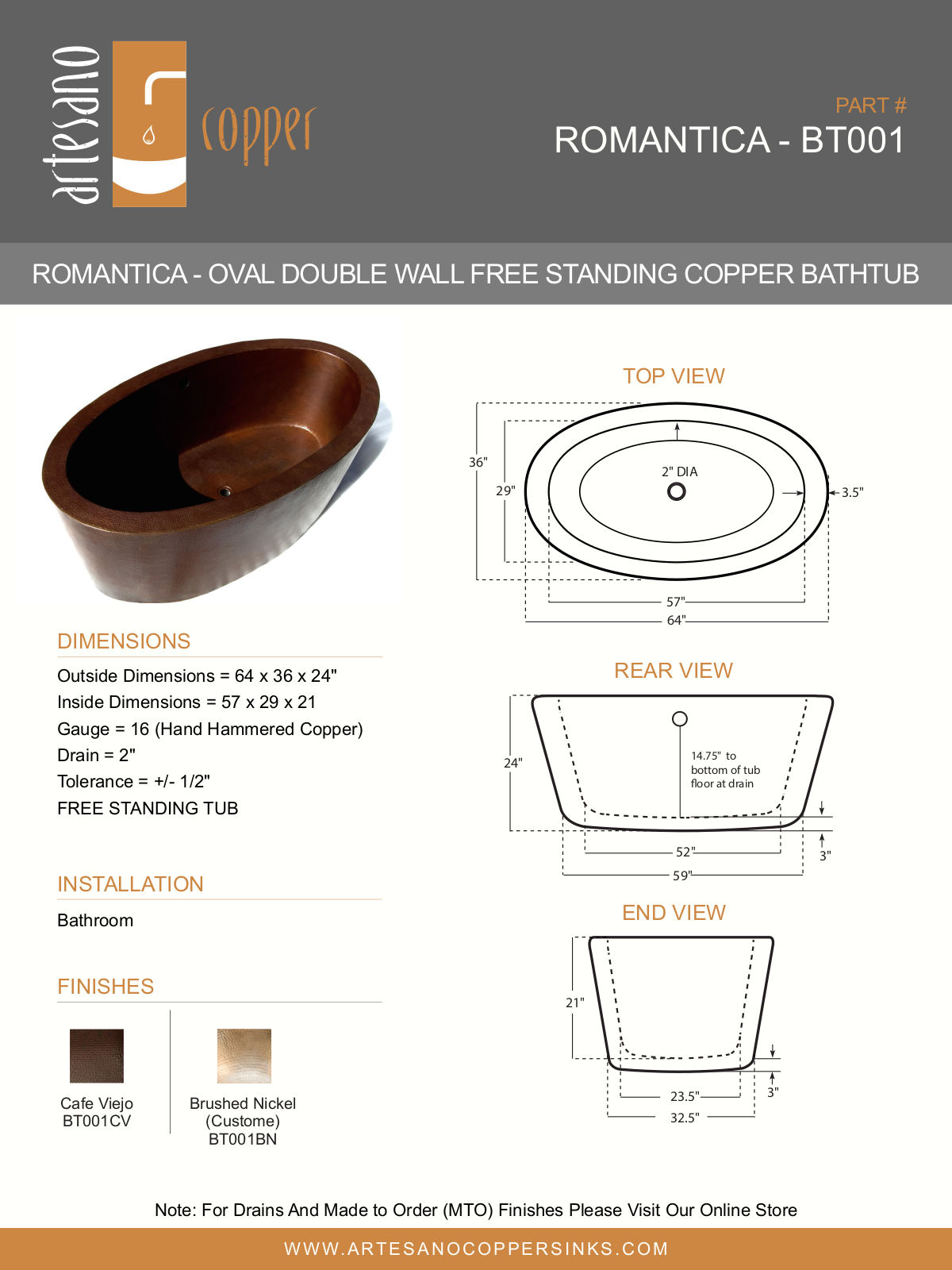 Artesano Design YIPT1061 Specifications - ManualMachine.com