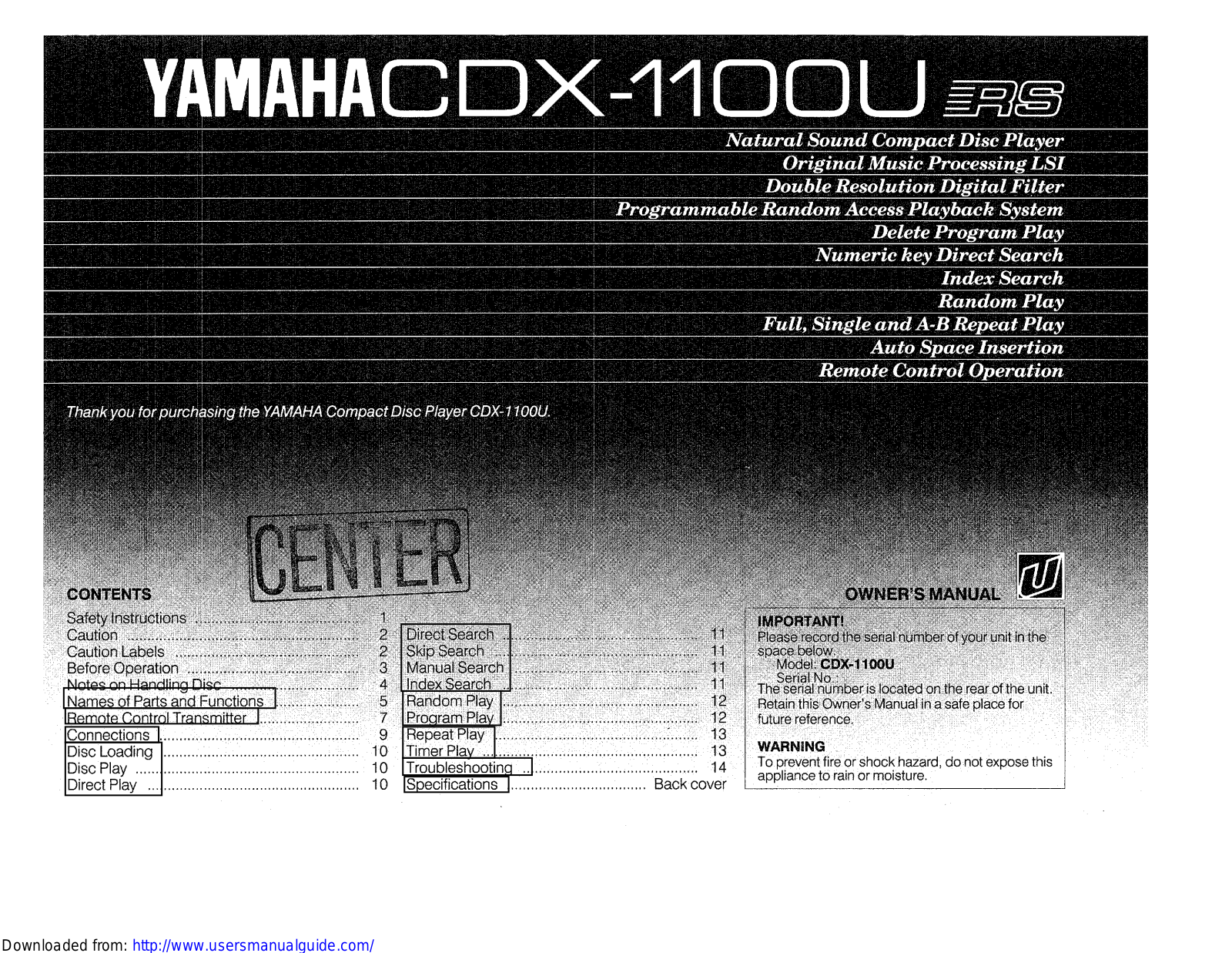 Yamaha Audio CDX-1100U User Manual