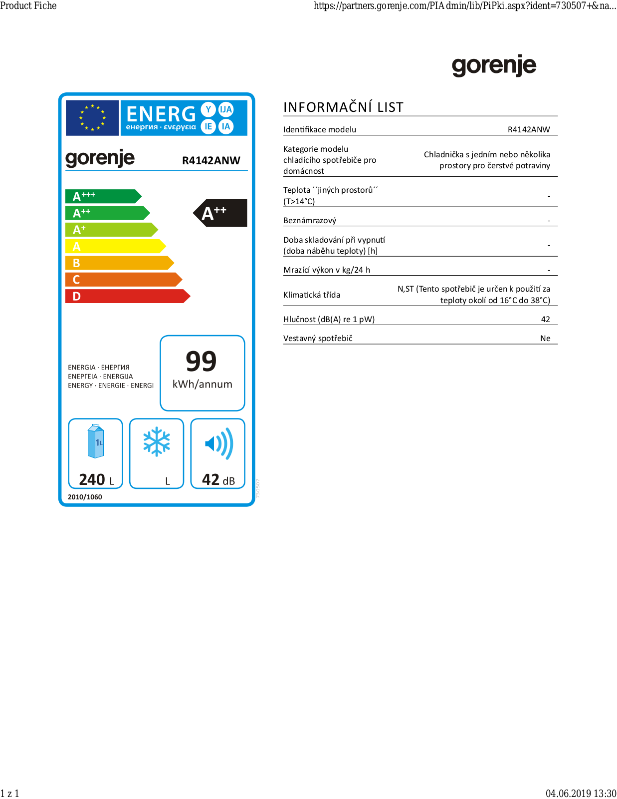 Gorenje R4142ANW User Manual